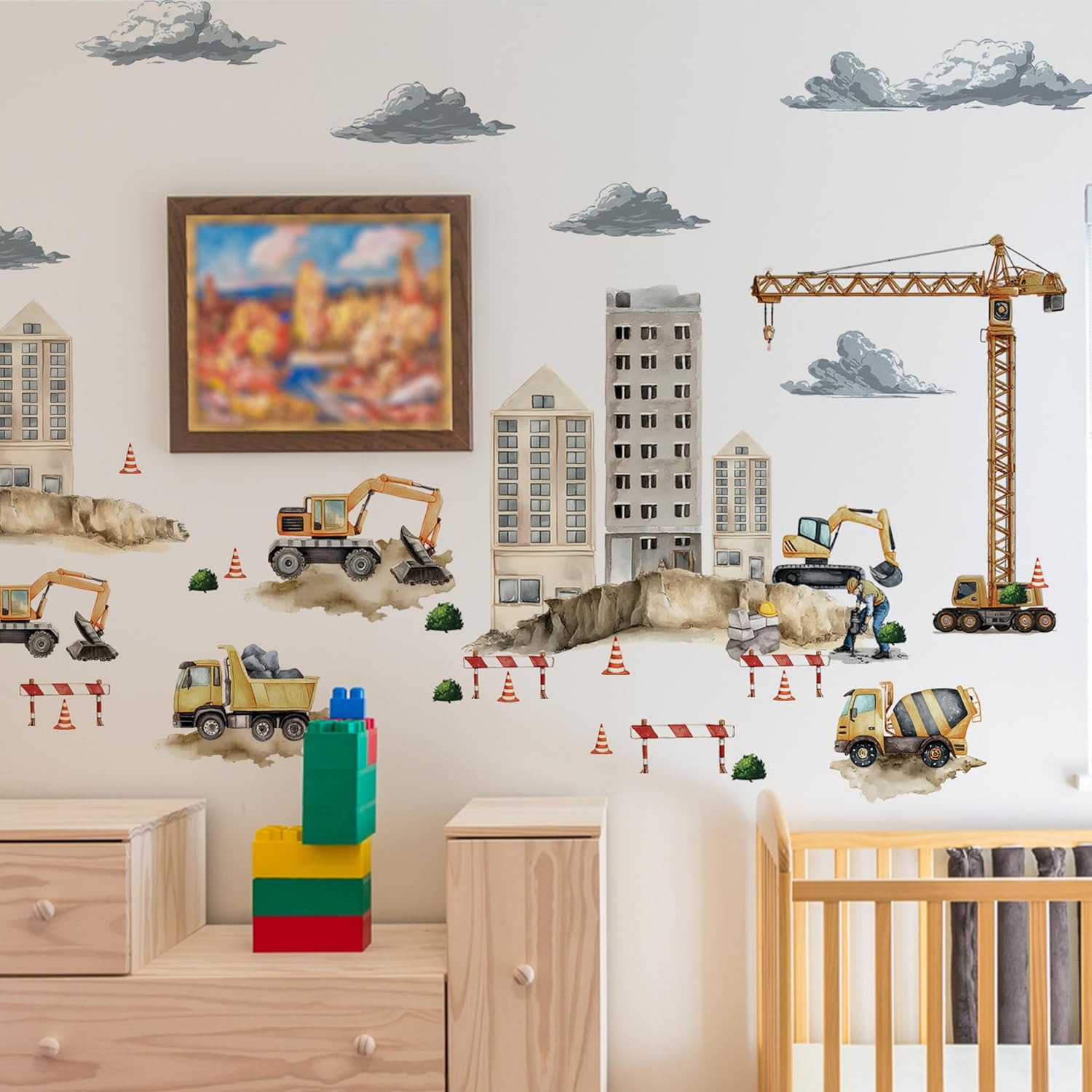 Large Construction Wall Decals, Construction Vehicles Wall Sticker,Excavator Tra