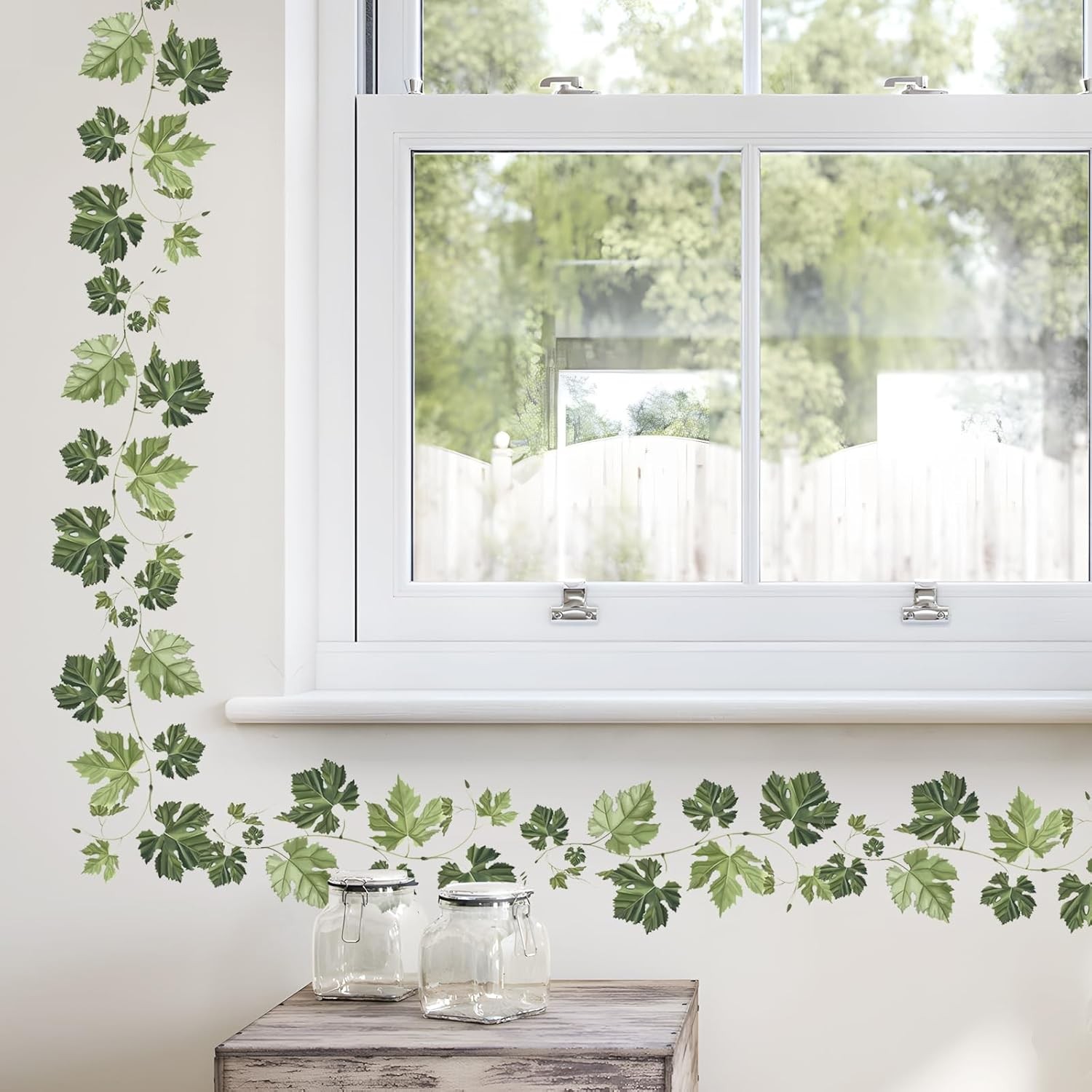 Supzone Green Vine Wall Decal – Evergreen Ivy Leaves Sticker