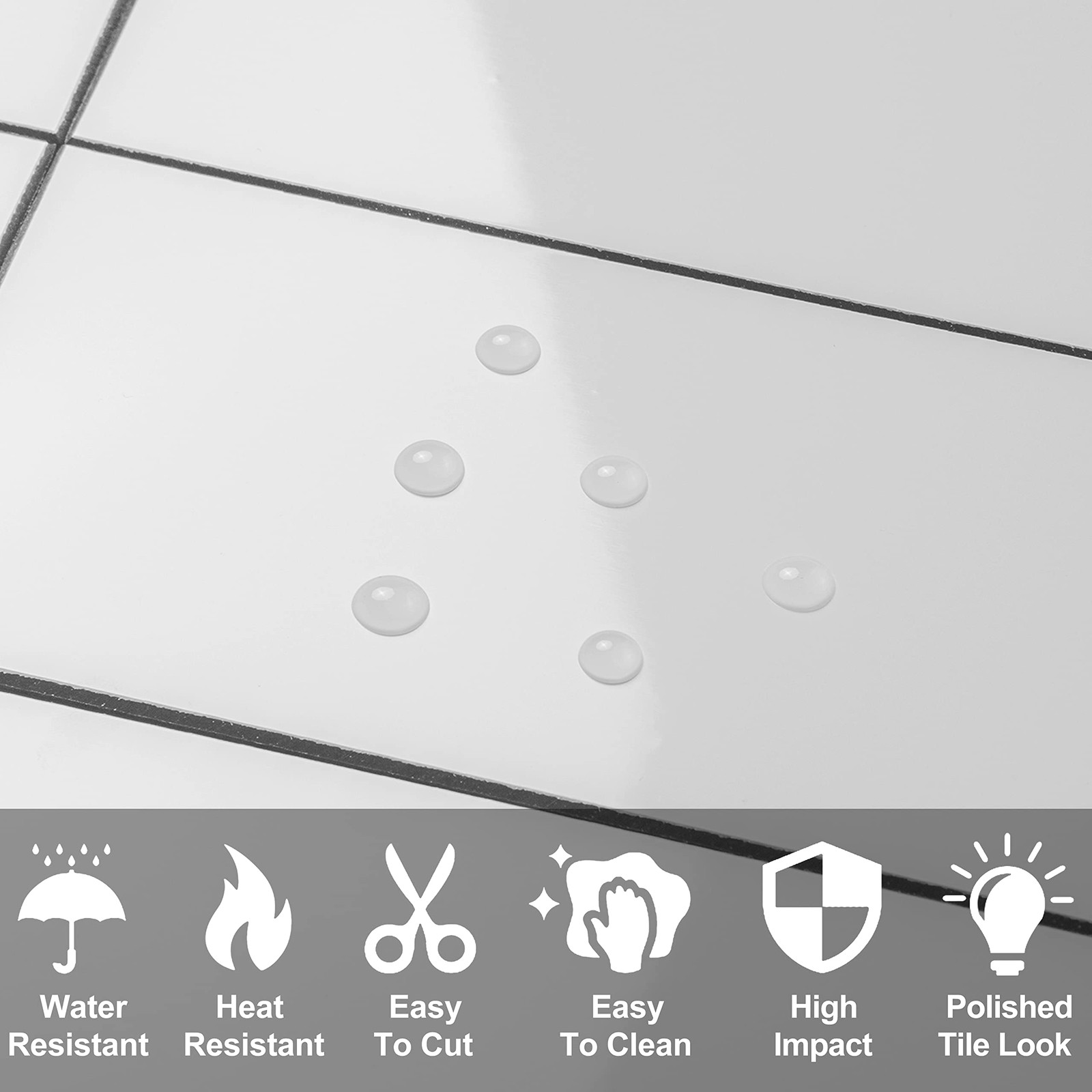 100-Piece Polished White Thick PVC Peel and Stick Backsplash, 3″ x 6″ Waterpr…
