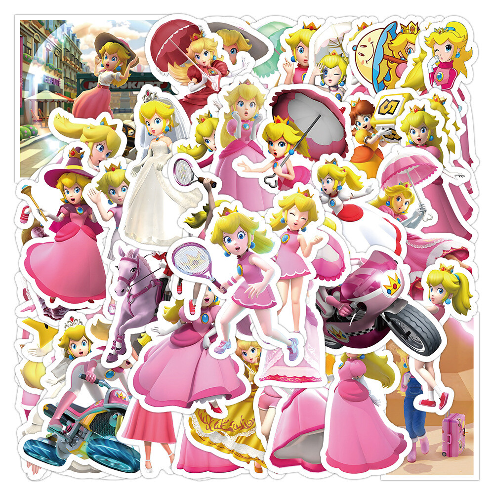 100Pcs Princess Peach Stickers for Kids Water Bottle Waterproof Scrapbooking