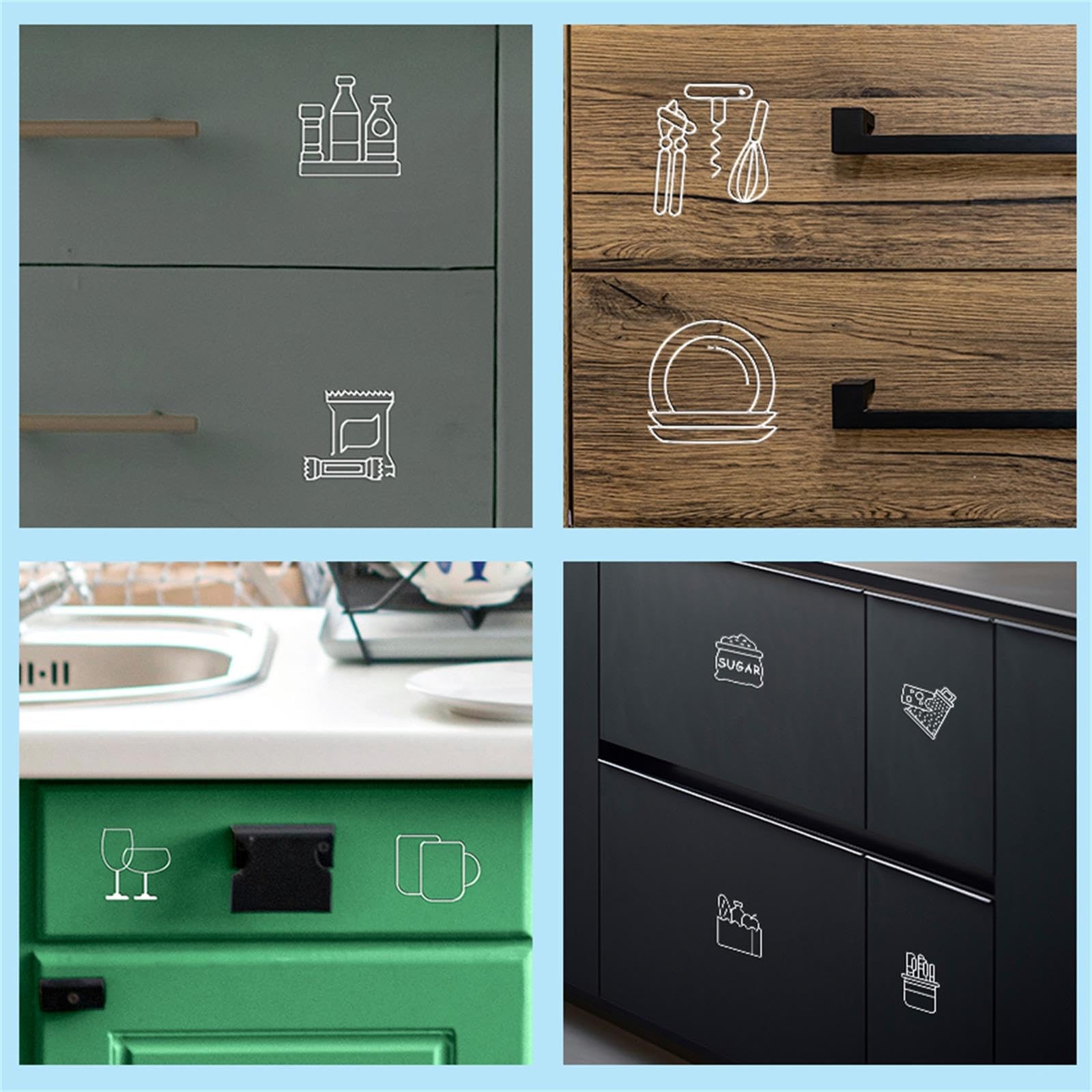 52PCS Kitchen Cabinet Labels Transparent Kitchen Closet Label Stickers Waterp…