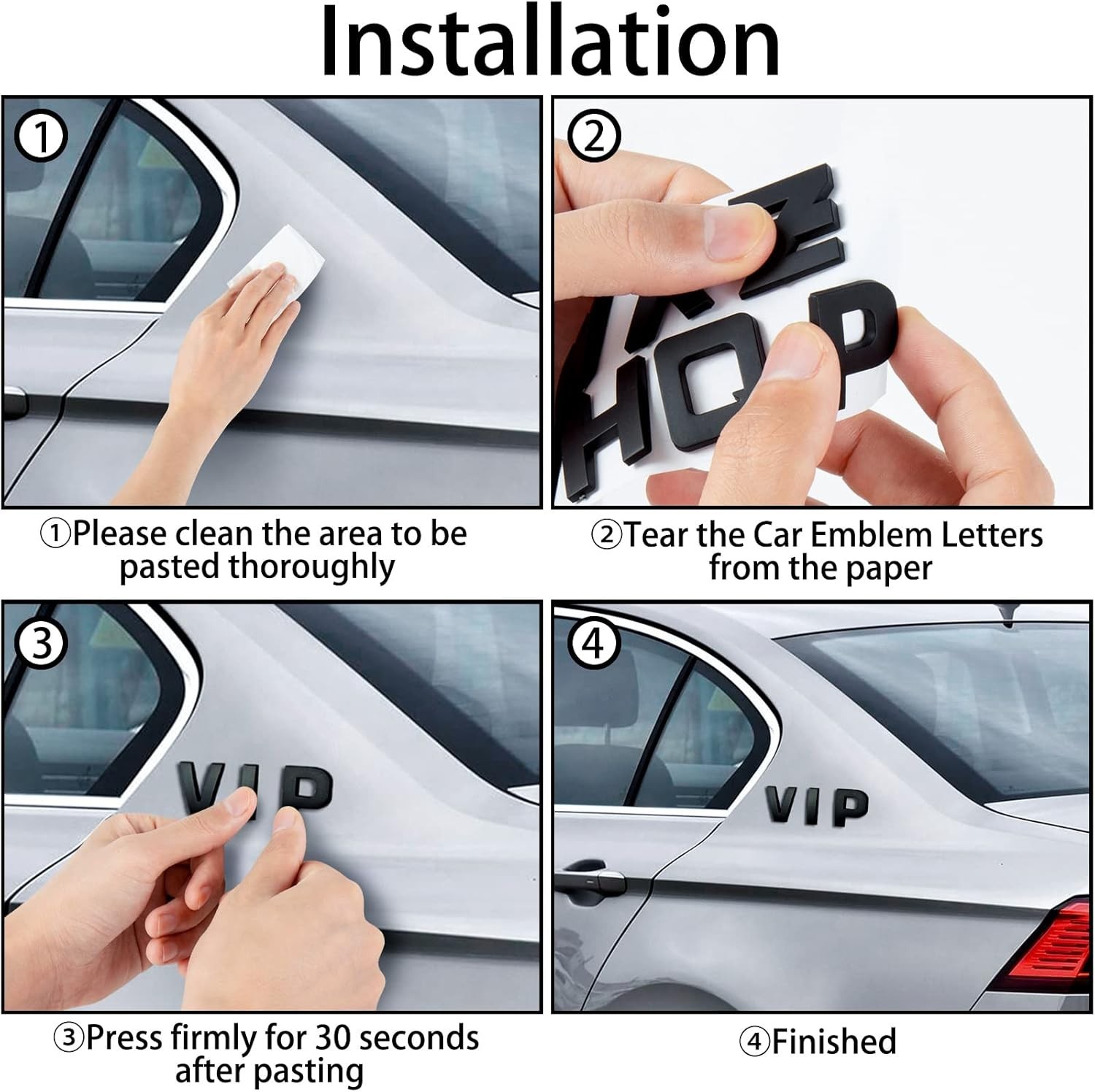43-Piece 3D Chrome Car Emblem Letter Sticker Set – Black