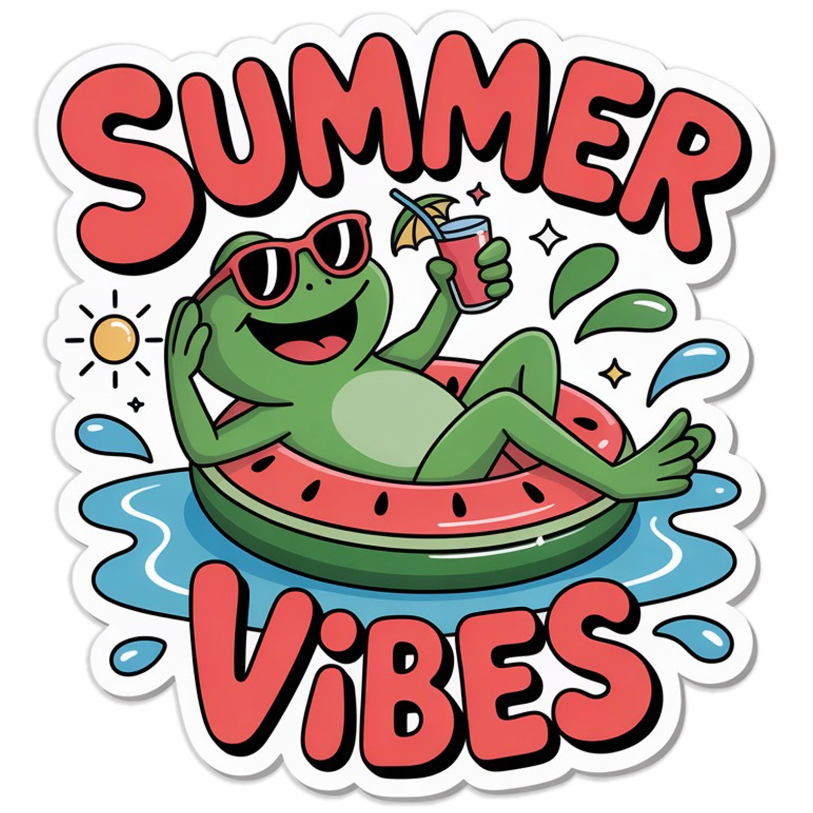 Summer Vibes Frog – Vinyl Decal Sticker – Car Window Laptop – #1681