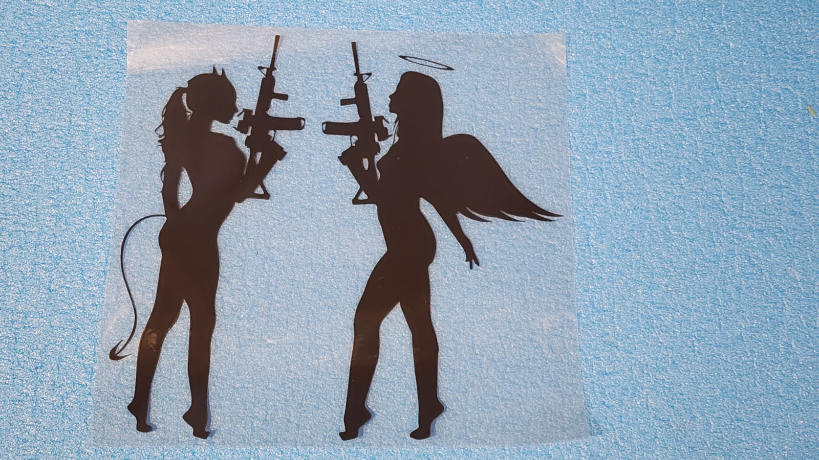 Angel vs Devil Armed Silhouette Vinyl Sticker – Dual Figure Decal