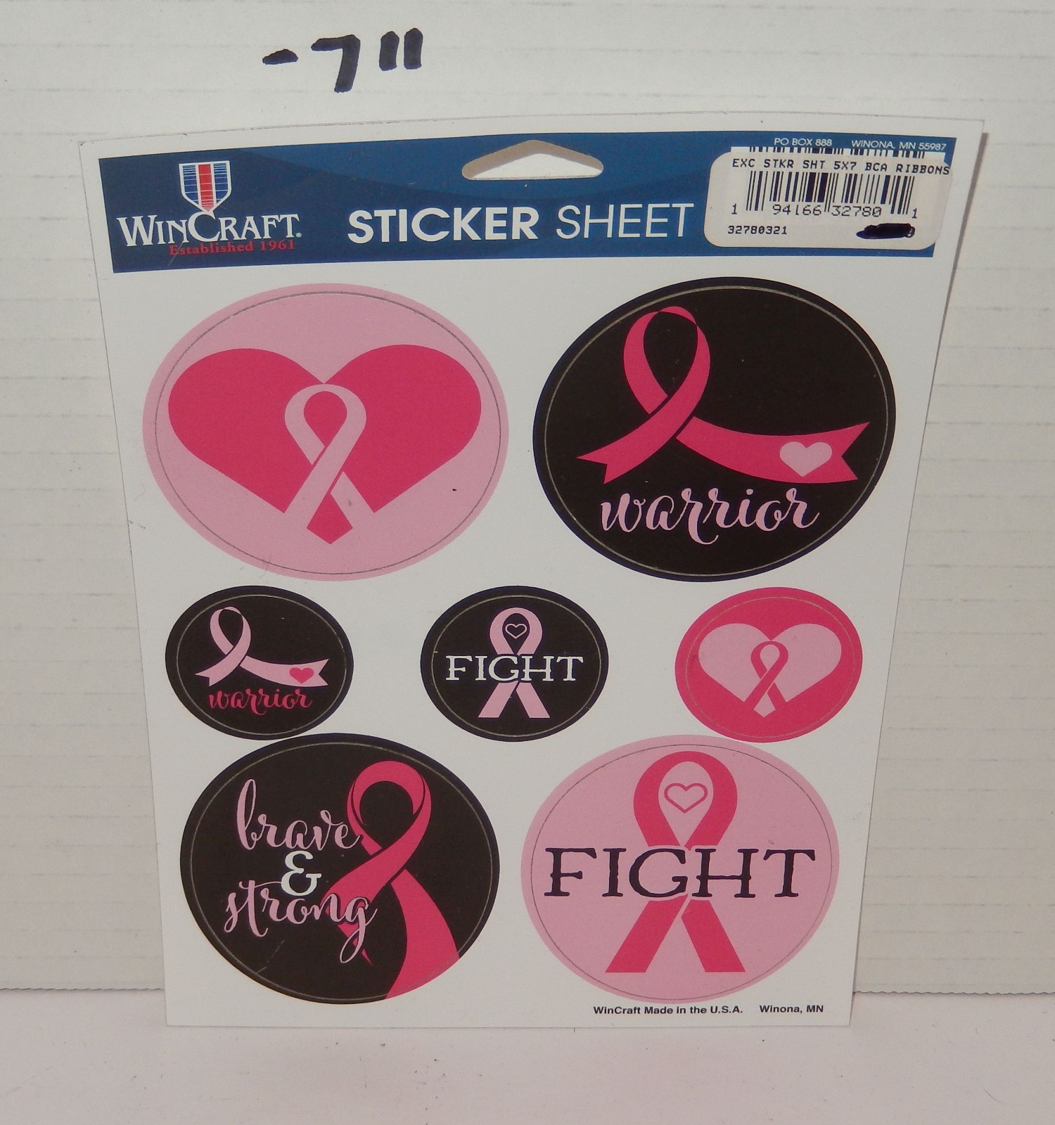 WinCraft Breast Cancer Awareness BCA Multi Sticker Sheet Pink Heart