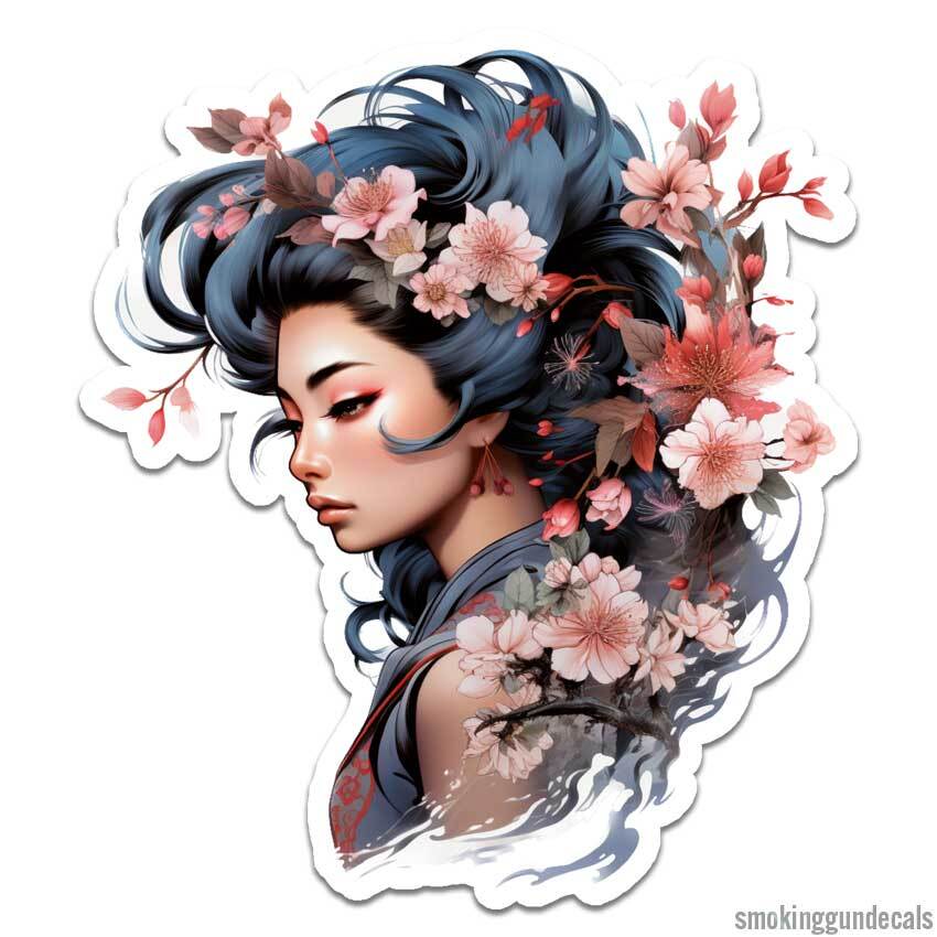 Japan Flowers Pretty, Vinyl Decal Sticker, Indoor Outdoor, 3 Sizes, #12575