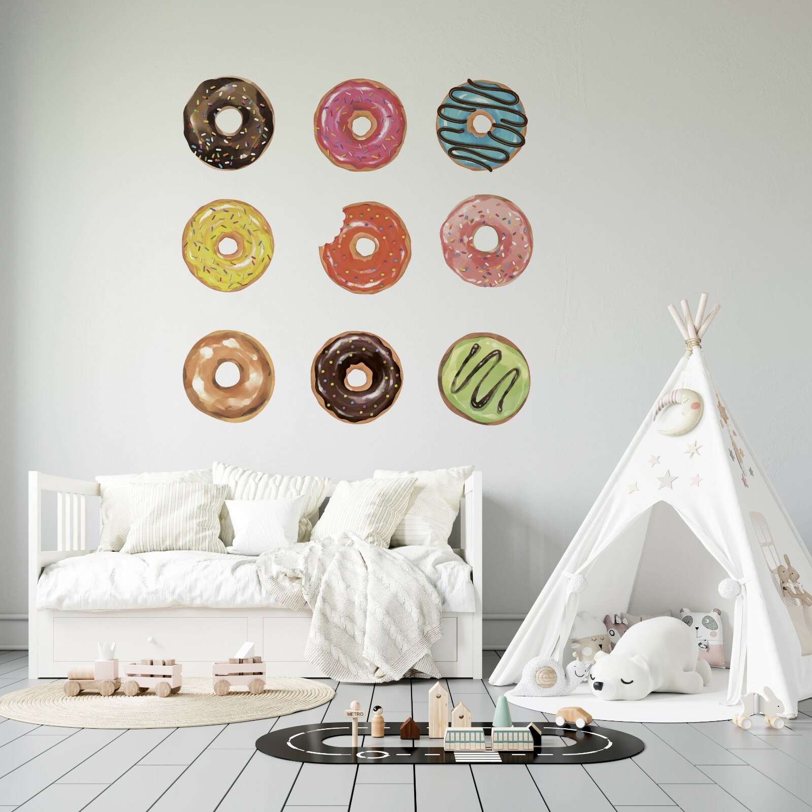 Removable Kids Bedroom Multi-colored Donuts Decor Design Vinyl Wall Decal 9×20