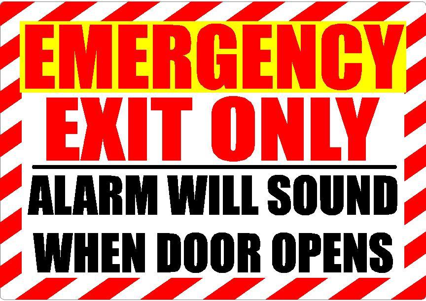 EMERGENCY EXIT ONLY SECURITY ALARM WILL SOUND DECAL SAFETY SIGN STICKER OSHA