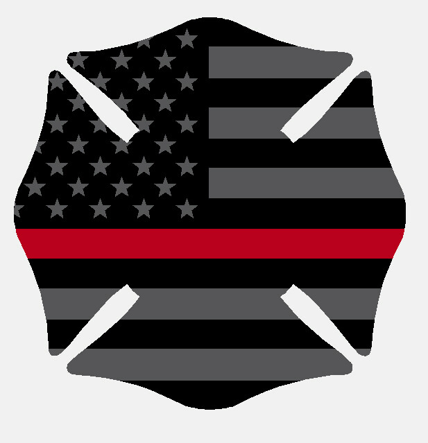 Black Subdued Reflective Thin Red Line Maltese Cross Fire Decal multiple size