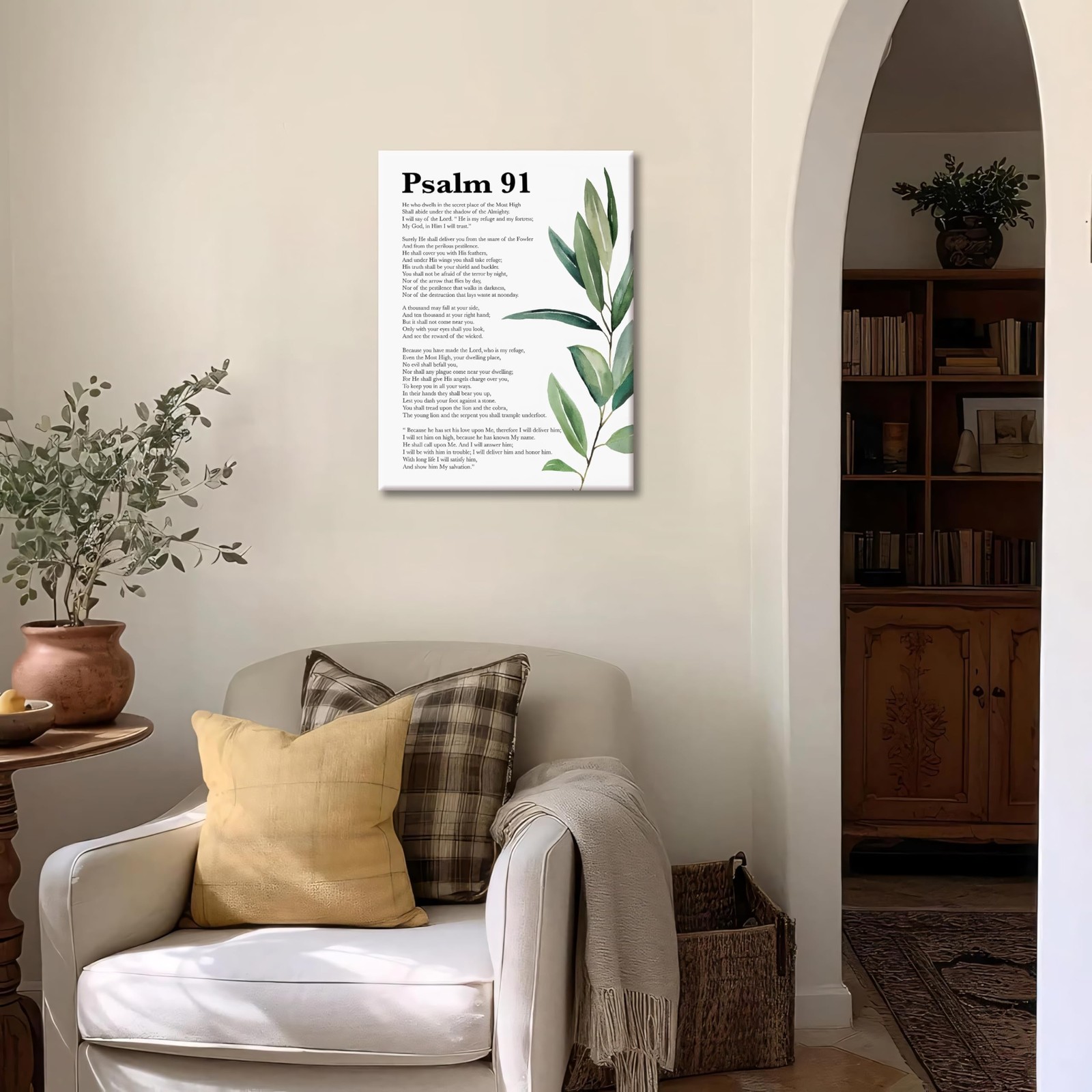 Framed Psalm 91 Wall Art Bible Verse Scripture Canvas Painting, Gallery Wrapp…