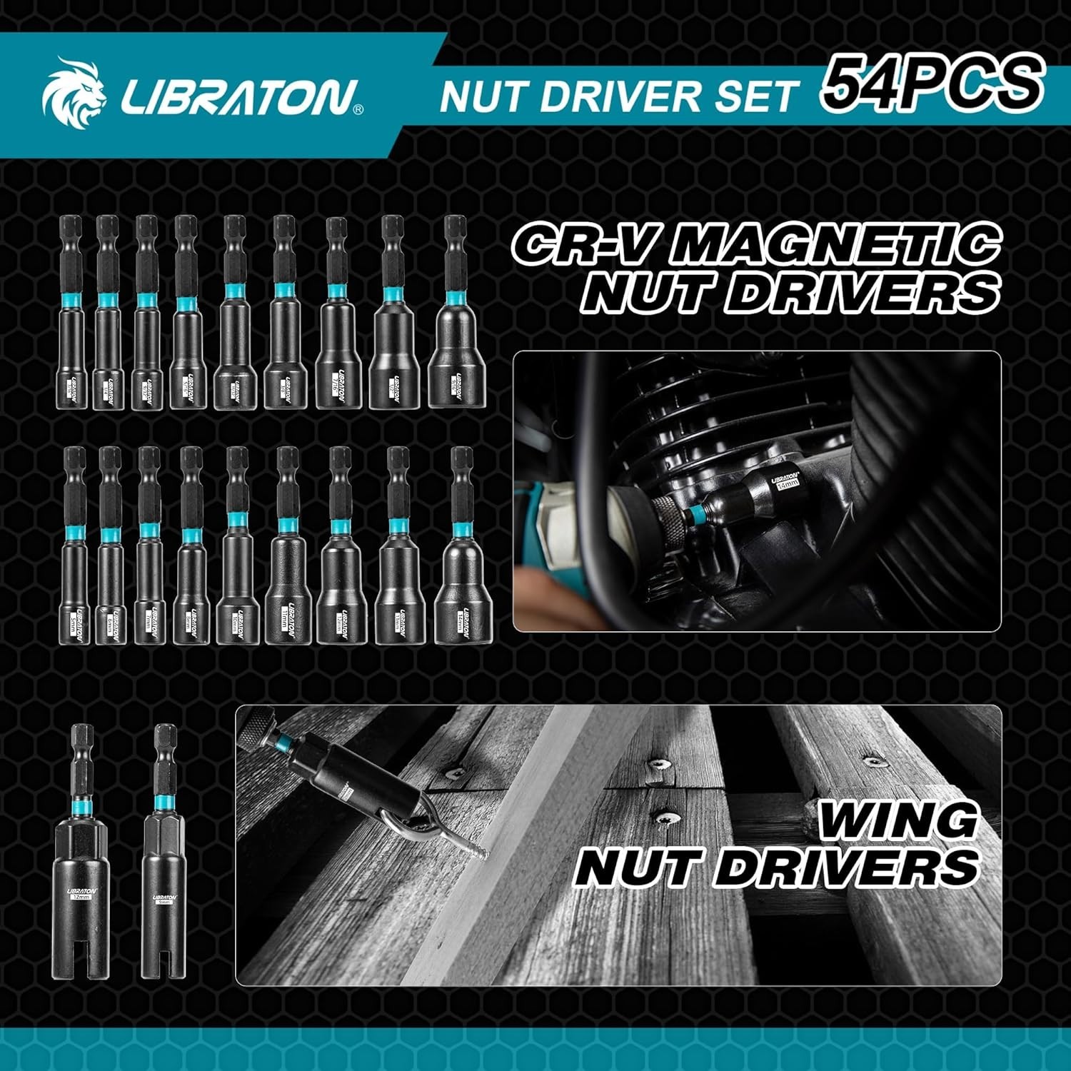 54PCS Magnetic Nut Driver Set, Impact Drill Driver Bit 1/4″, Metric & SAE Nut…