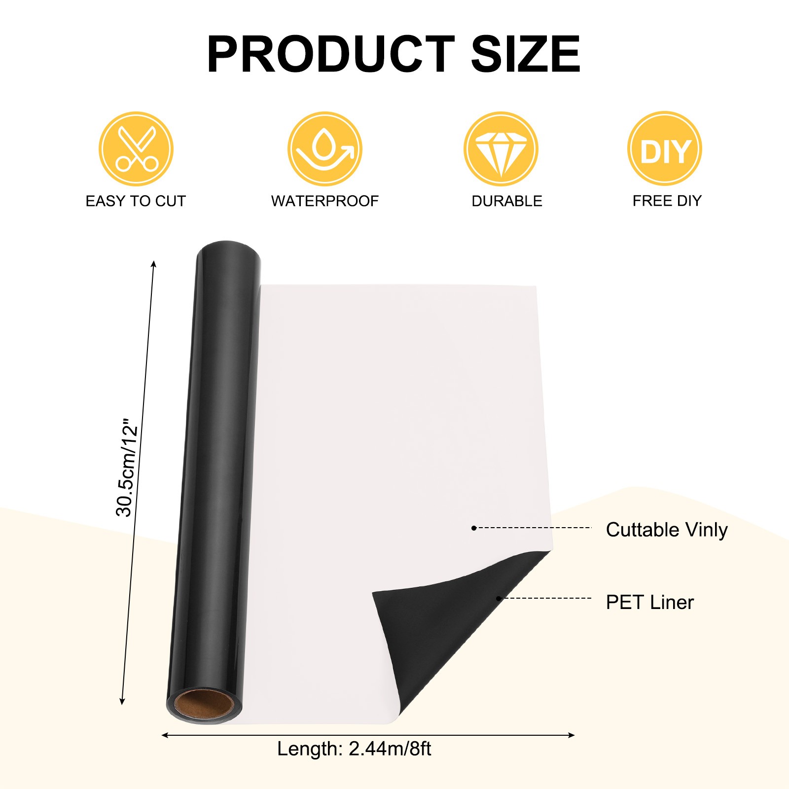 Black Permanent Vinyl, 12 Inch x 8ft Vinyl Roll