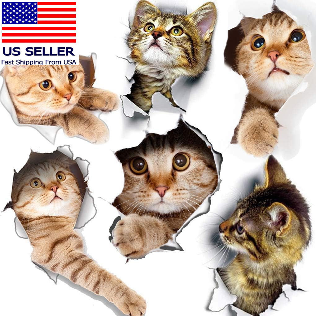 6PCS 3D Wall Stickers Cats Self Adhesive, Kids Wall Decals/Removable Vinyl Art M