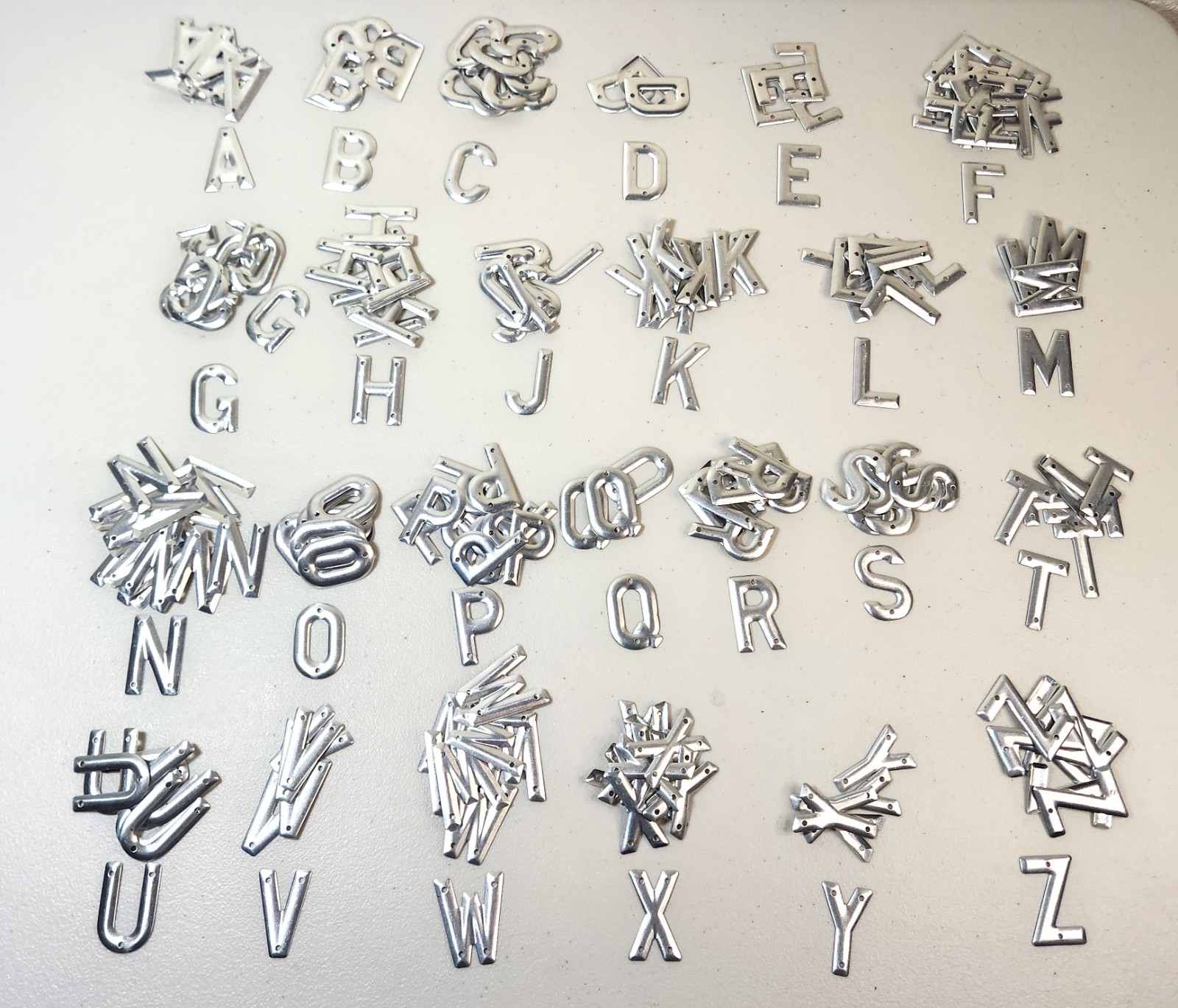 Lot of Approx. 244 Single A-Z Aluminum 1″ Crafter’s Signs **Missing Letter I**