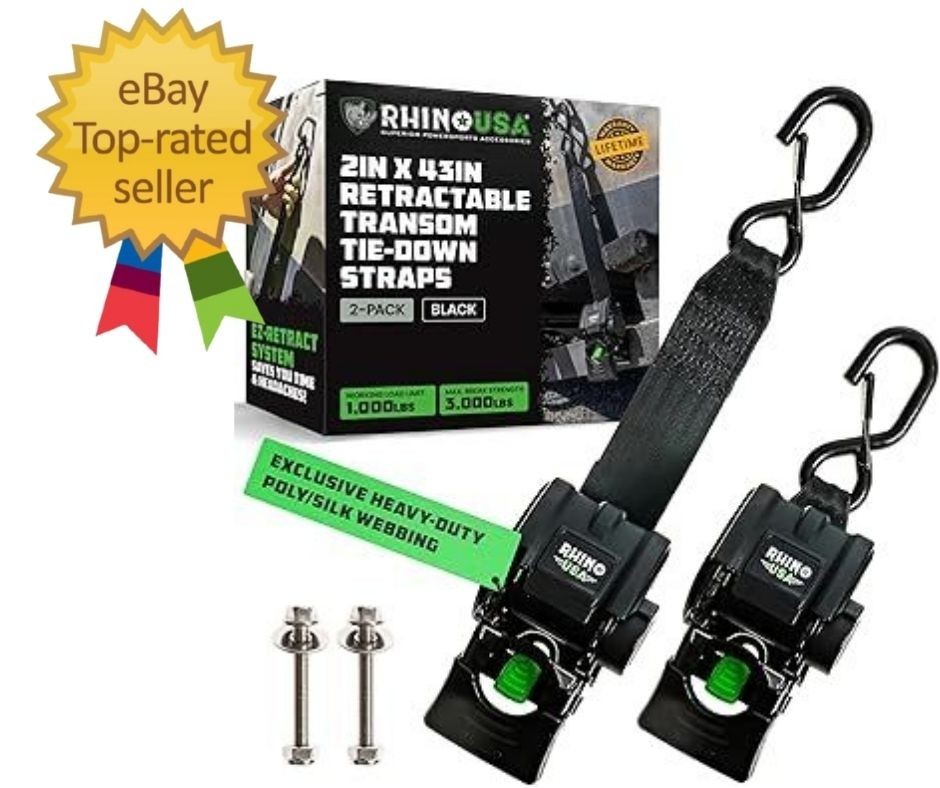 Retractable Boat Trailer Tie Down Straps 2 Pack 2in x 43in Powder Coated Black
