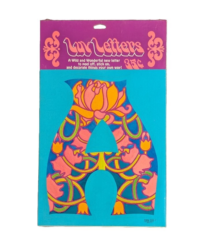 1970s Luv Letters Vintage Hallmark Psychedelic Sticker «A» New & Sealed LARGE