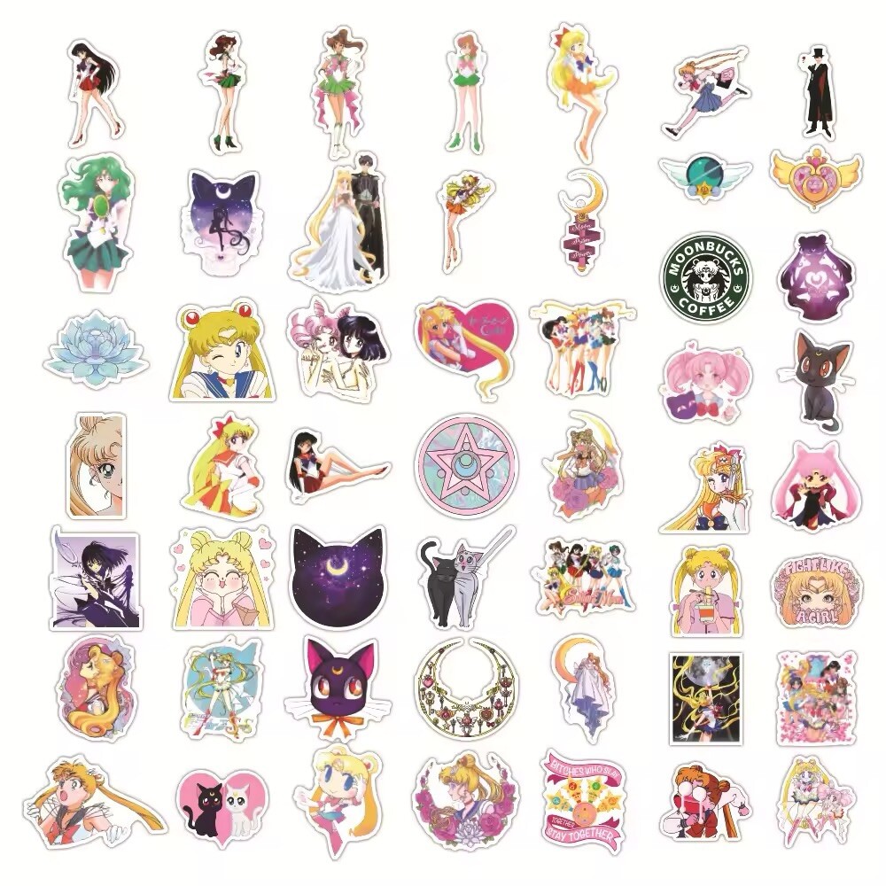 100PCS Sailor Moon Sticker Waterproof Suitcase Notebook Laptop Phone Decal Anime
