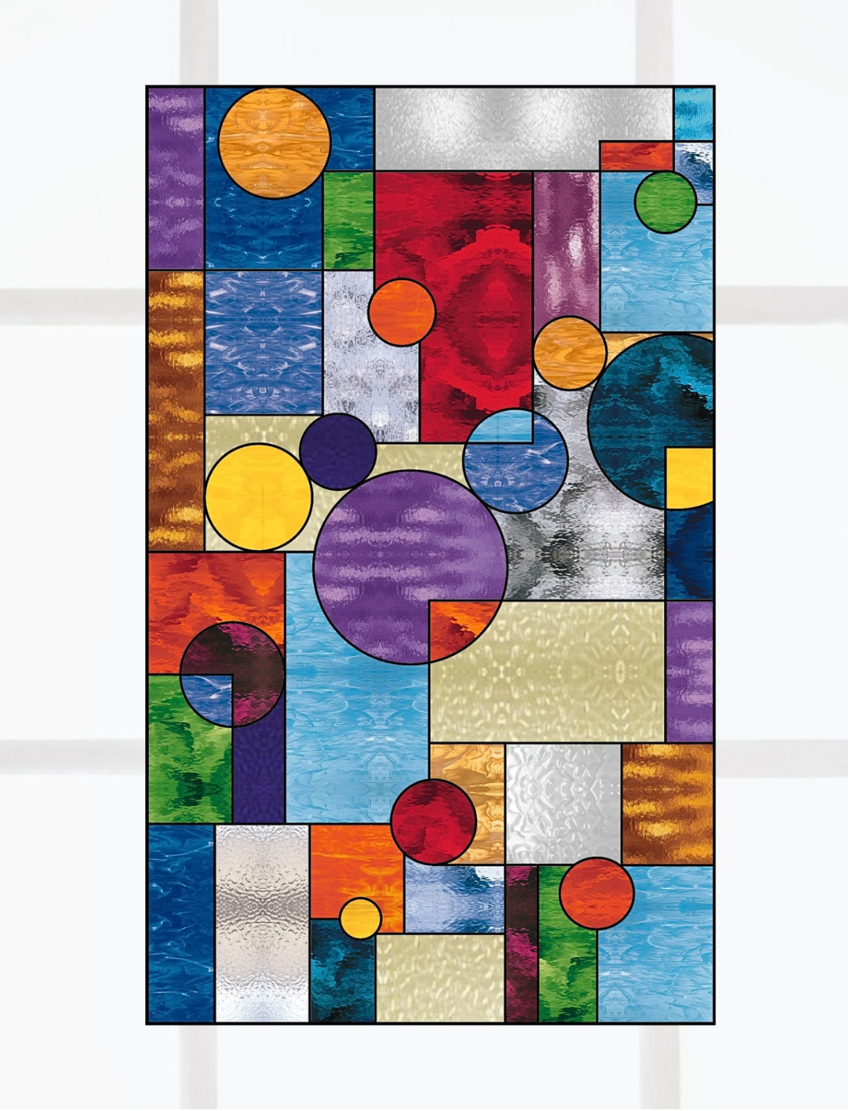 Geometric Modern Shapes Faux Stained-Glass WINDOW CLING Size 10.6″ Vinyl