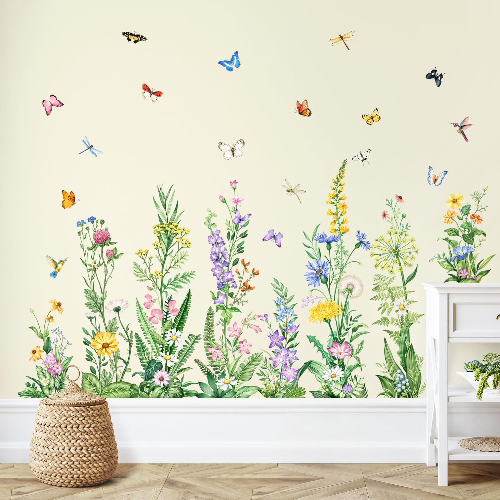 Wildflower Wall Decals Spring Summer Flower Floral Grass Wall Decals with But…