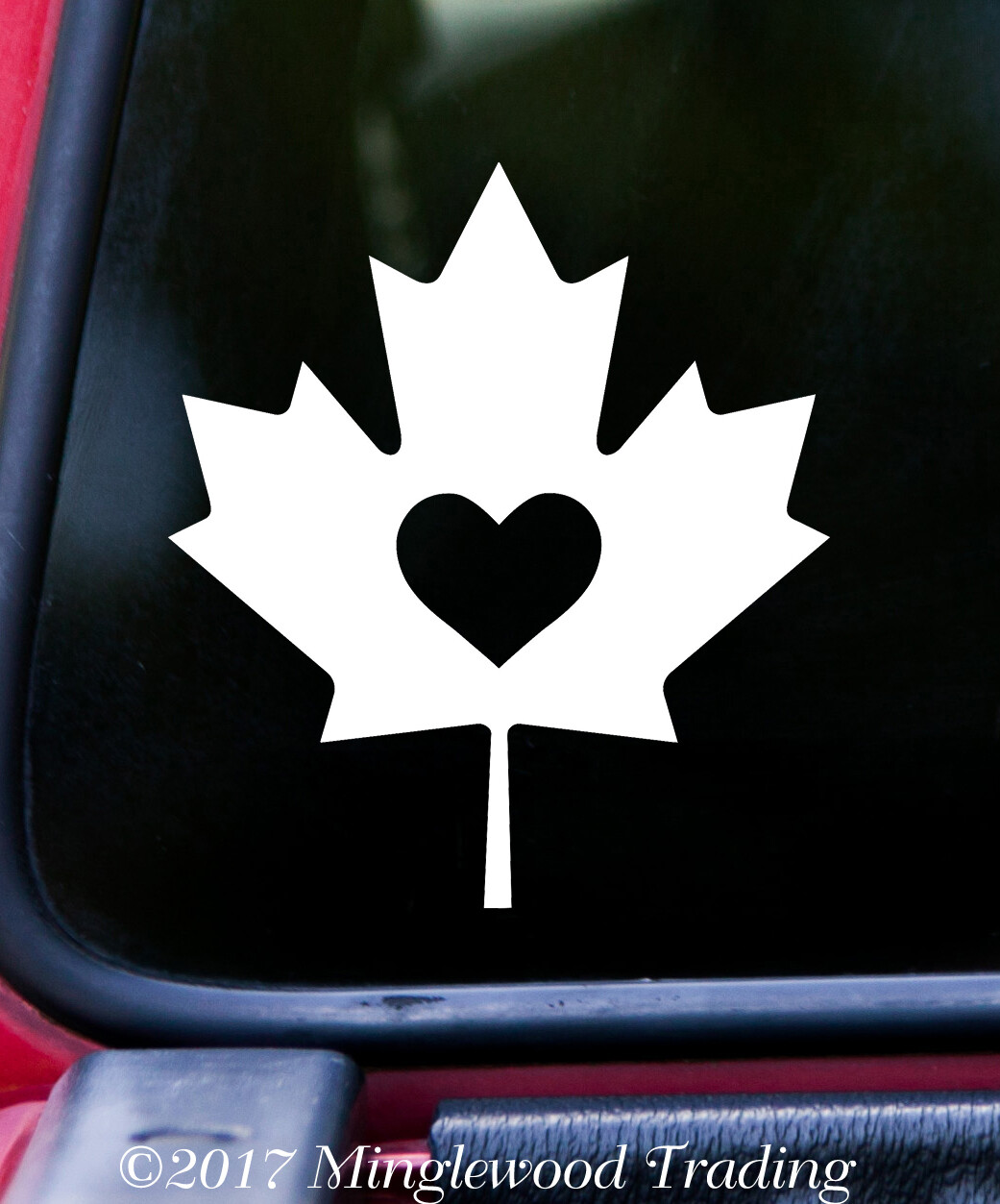 Maple Leaf with Heart Vinyl Decal Sticker | Canada Canadian Flag | Die Cut Decal
