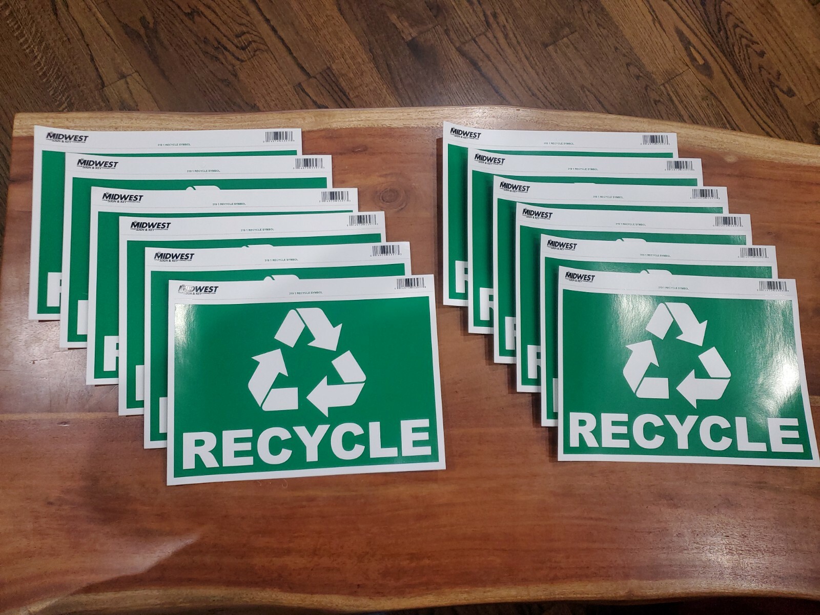 12 Pc Green Recycle Symbol w/ word «RECYCLE» Heavy Vinyl Sticker Large 8″ X 12″
