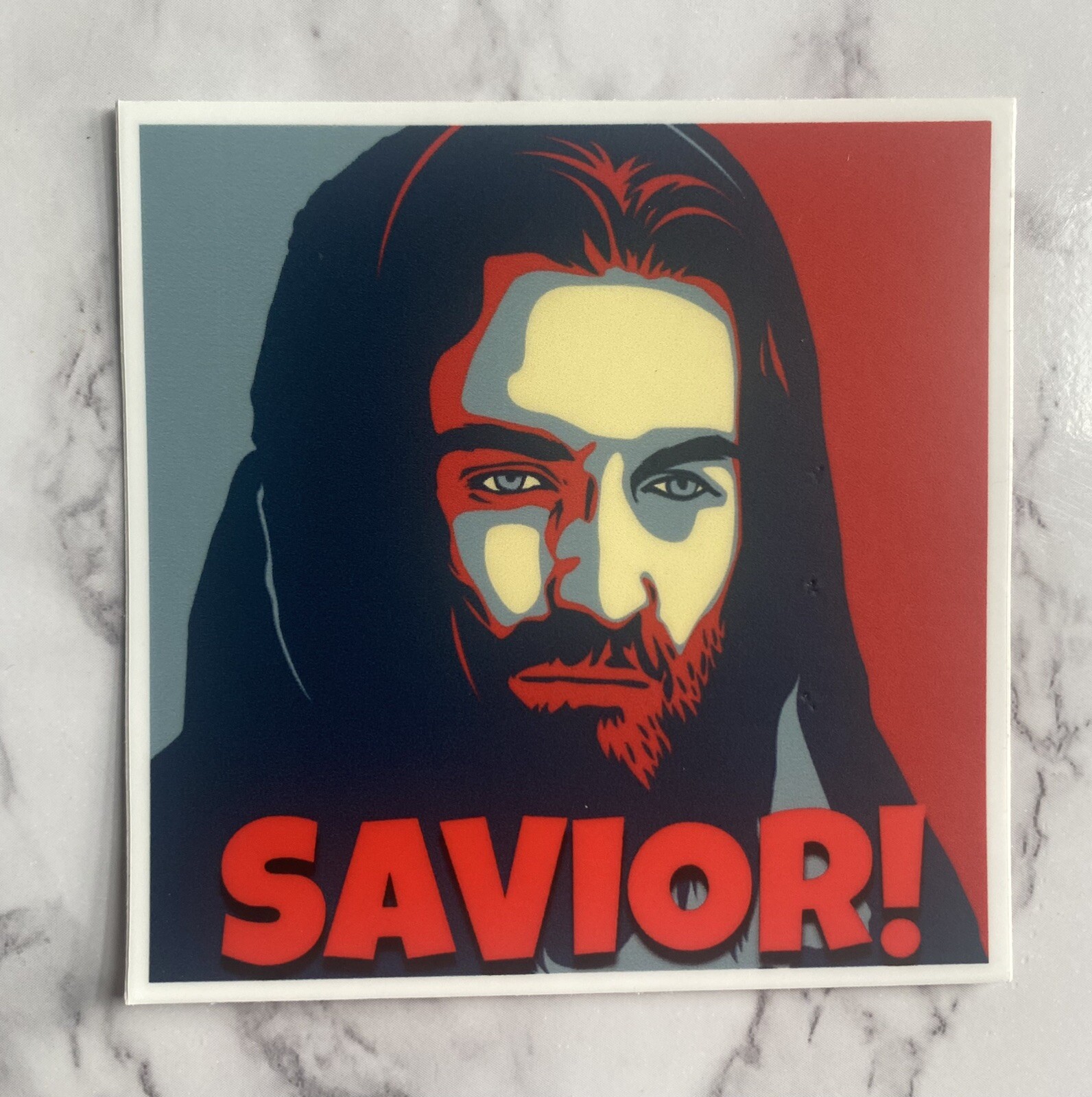 Jesus Christ Sticker “Savior!” – Sq, 3 Inches by 3 Inches, Vinyl, Weatherproof