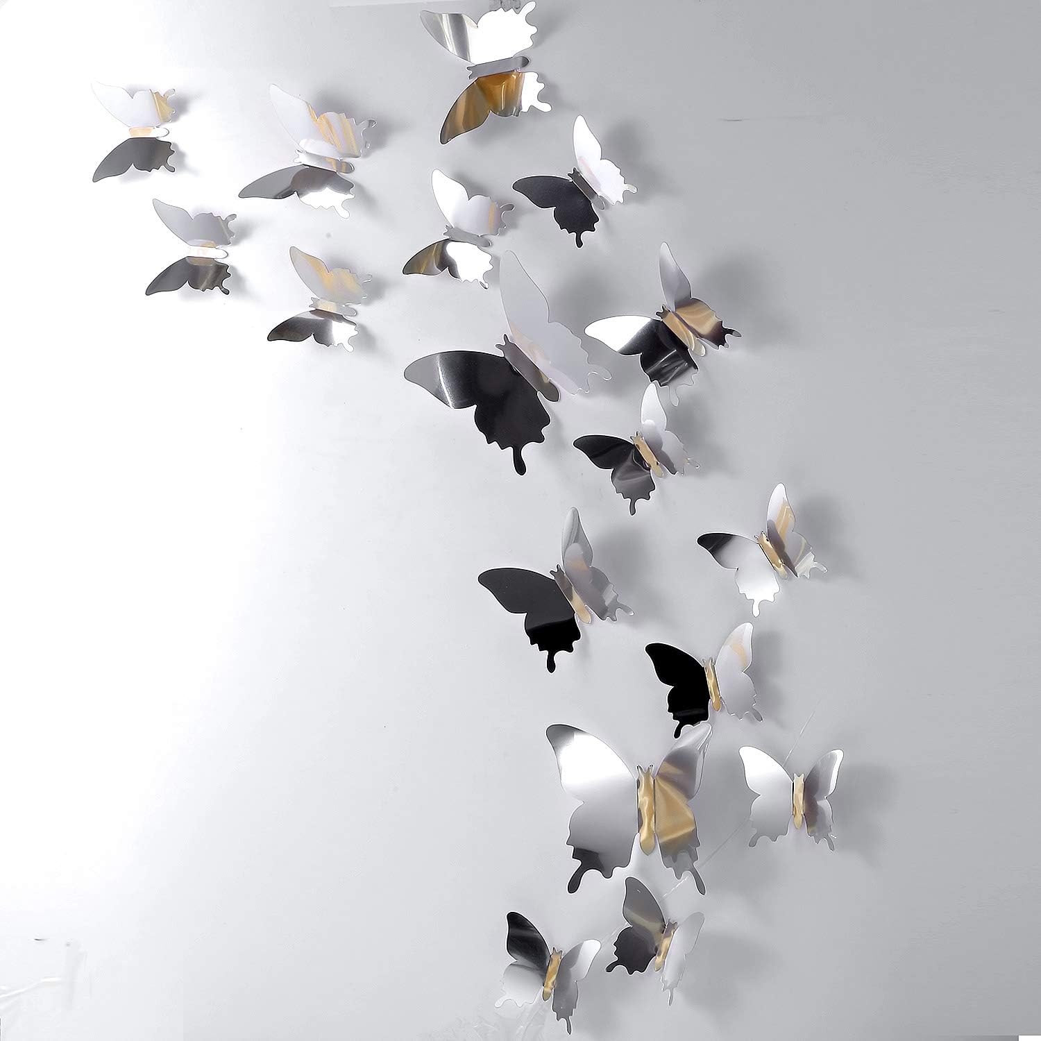 48 Pieces Butterfly Wall Decor DIY 3D Mirror Butterfly Stickers Removable Decals