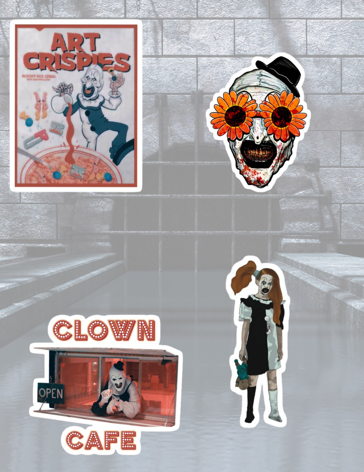 Terrifier Art The Clown Horror 4pc Sticker Pack