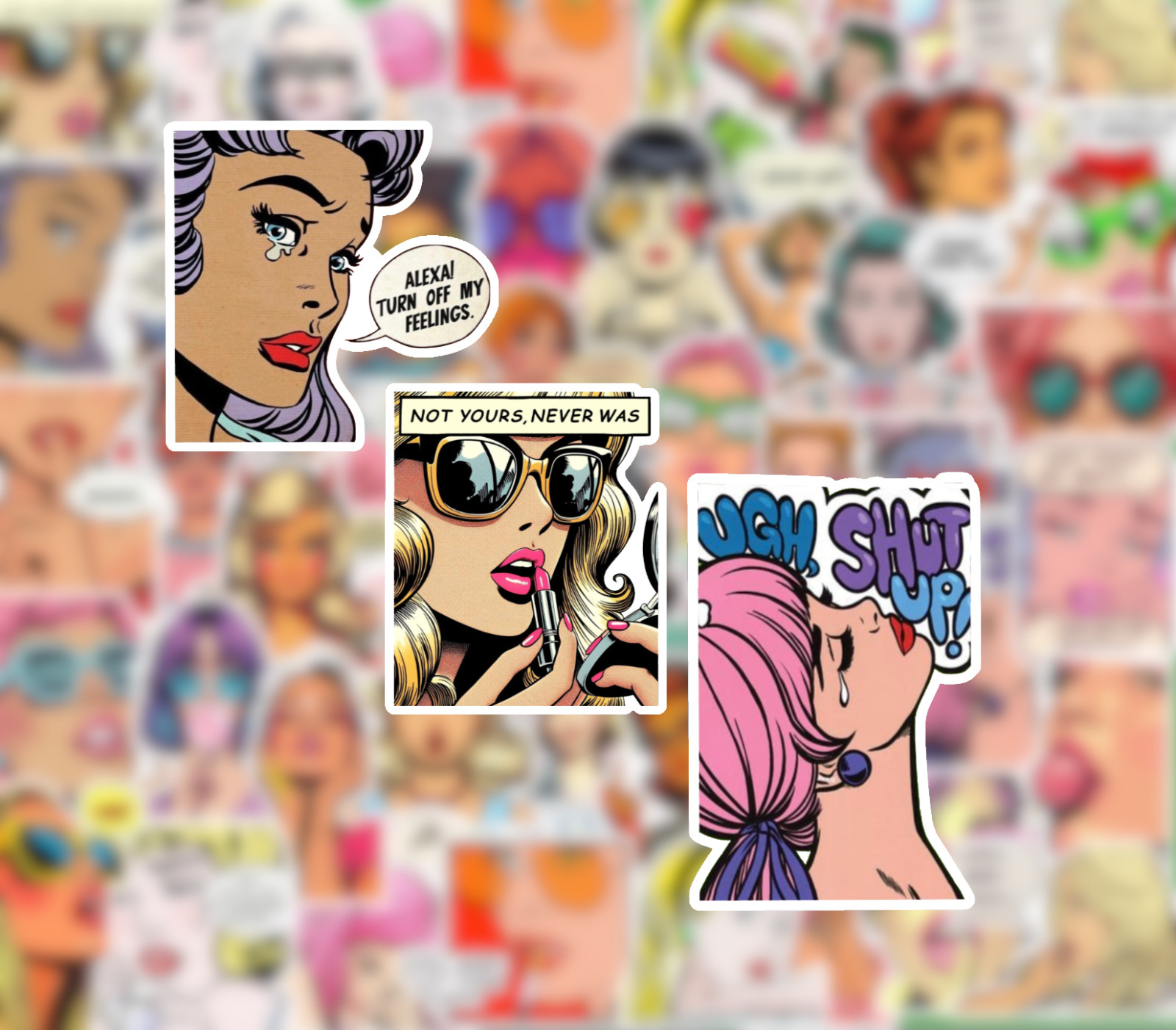 20/40 Piece Pop Art Girls Sticker Pack – Matte Vinyl – Sexy Funny Women