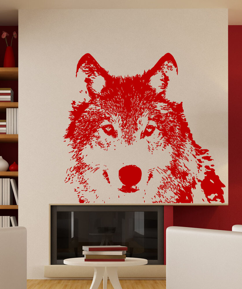 Wolf Face Wall Decal. Outdoors theme decor. #521