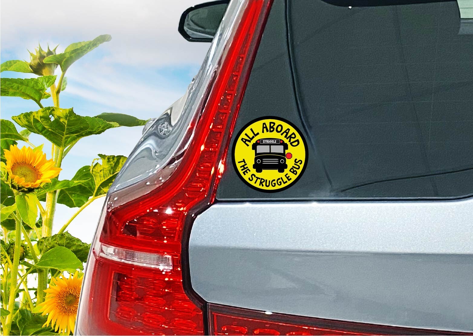 All Aboard The Struggle Bus Decal Sticker Funny Short Adulting Dumb Joke School