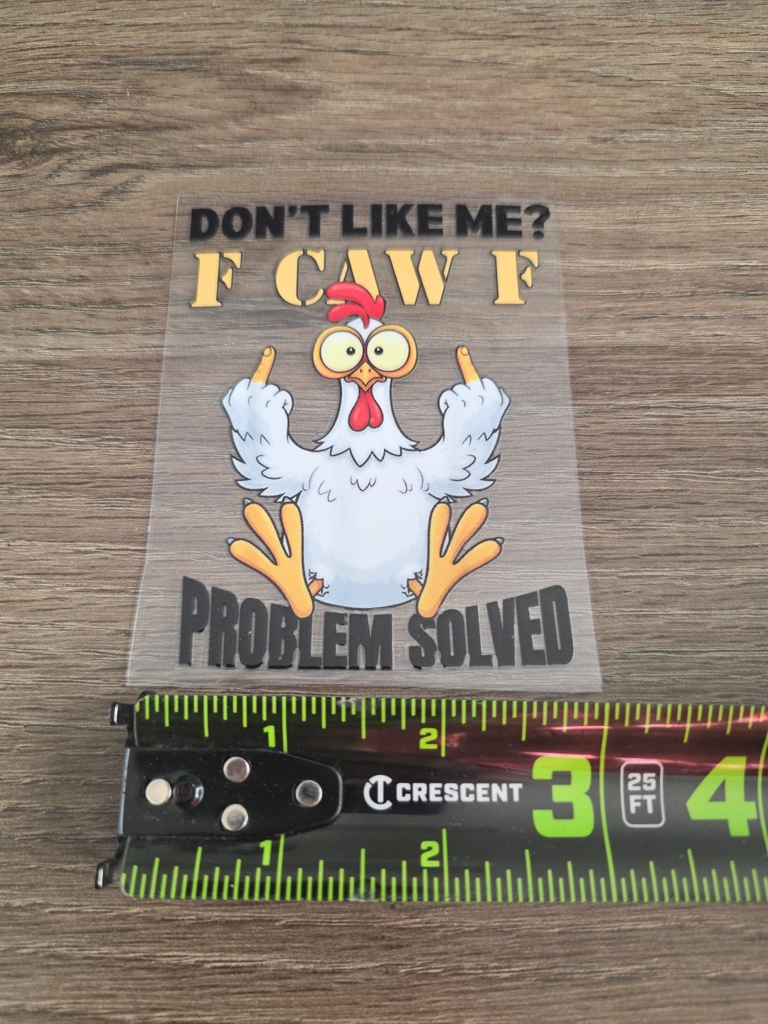 F CAW F Funny Chicken Middle Finger DECAL STICKER UVDTF Raised Waterproof Black