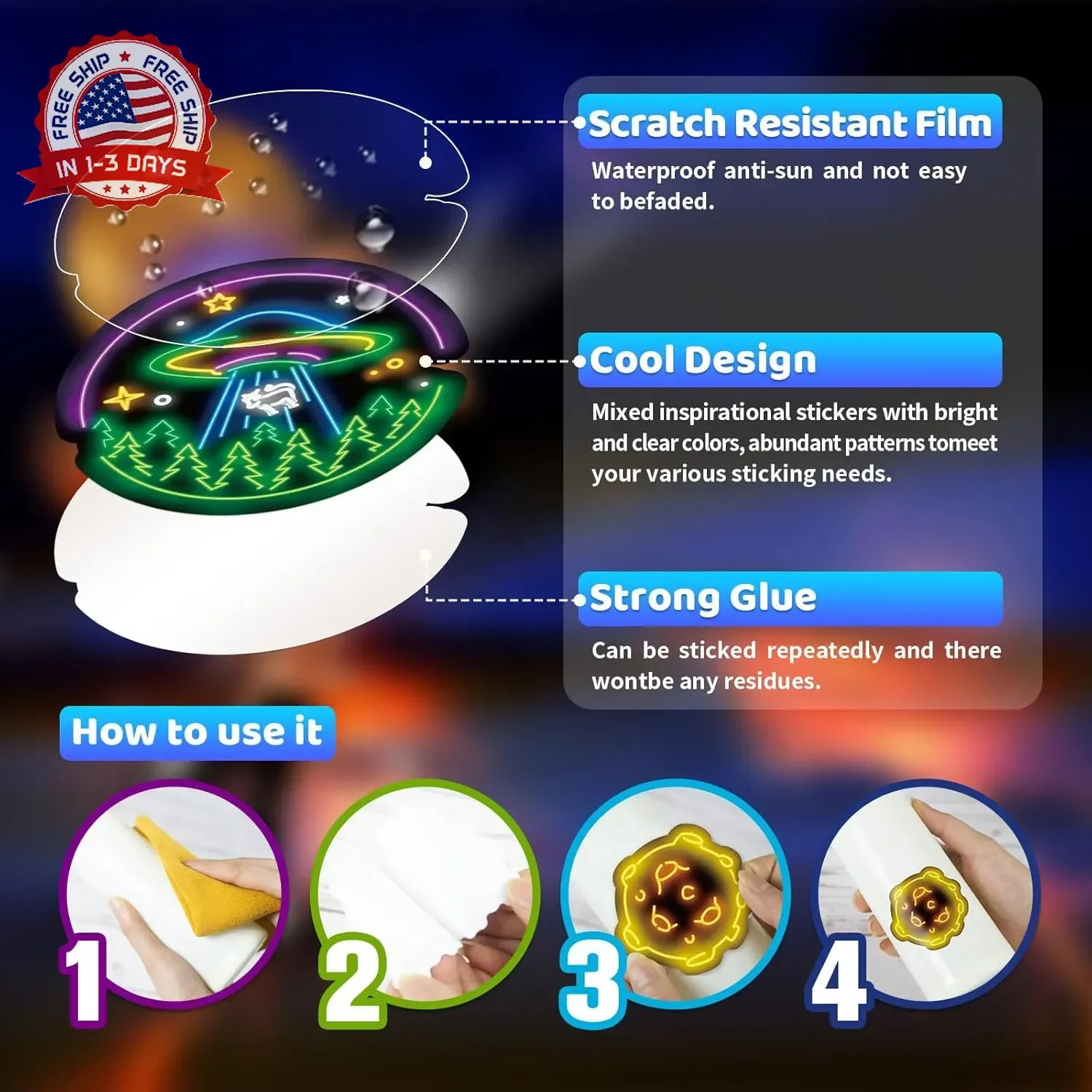 Water Bottle Stickers 100 Pcs Cool Cute Neon Sticker Packs, Prizes for Kids Clas