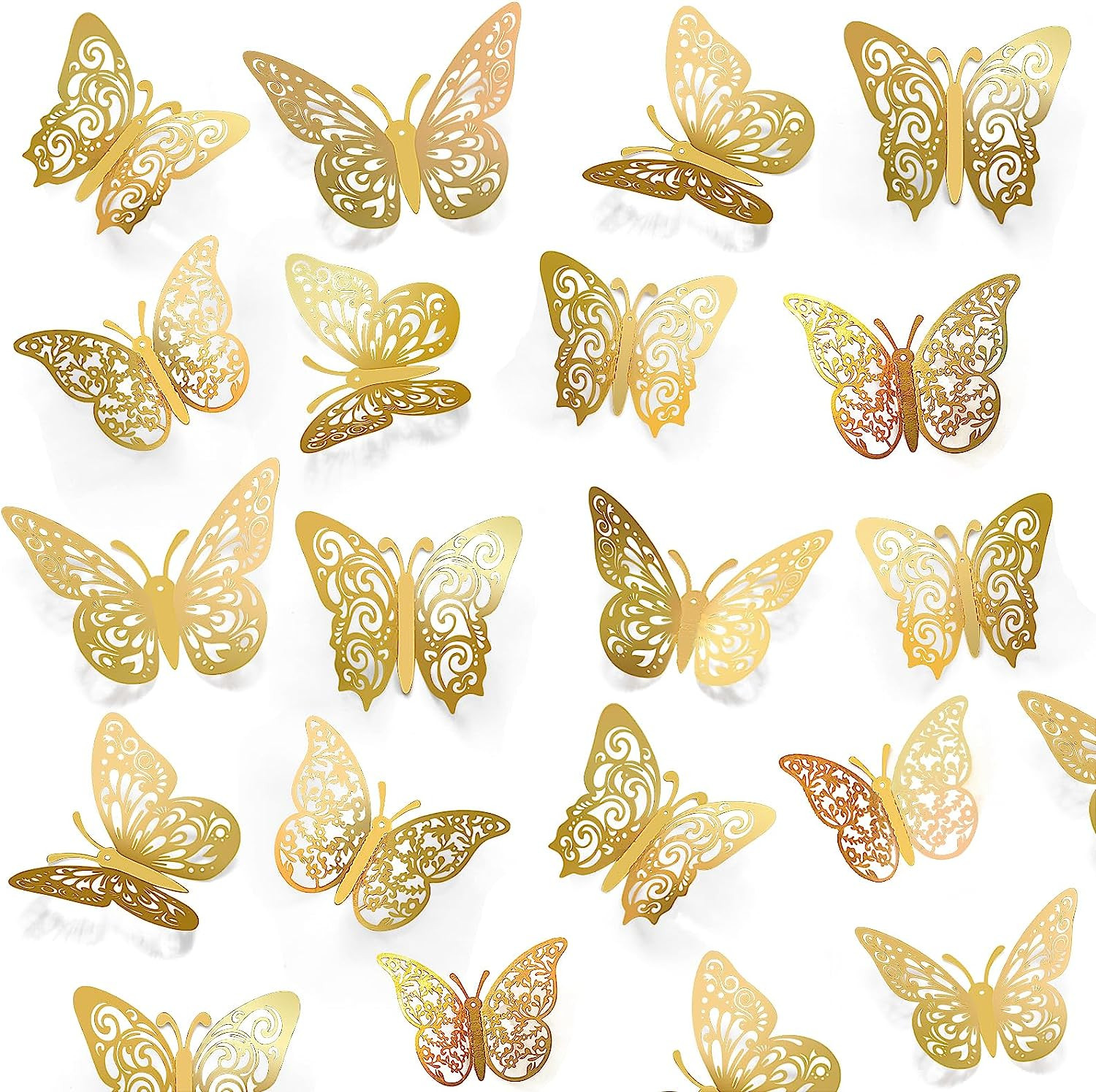 72 Pcs Gold Butterfly Decorations 3 Sizes 4 Styles 3D Butterfly Wall Decor Bu