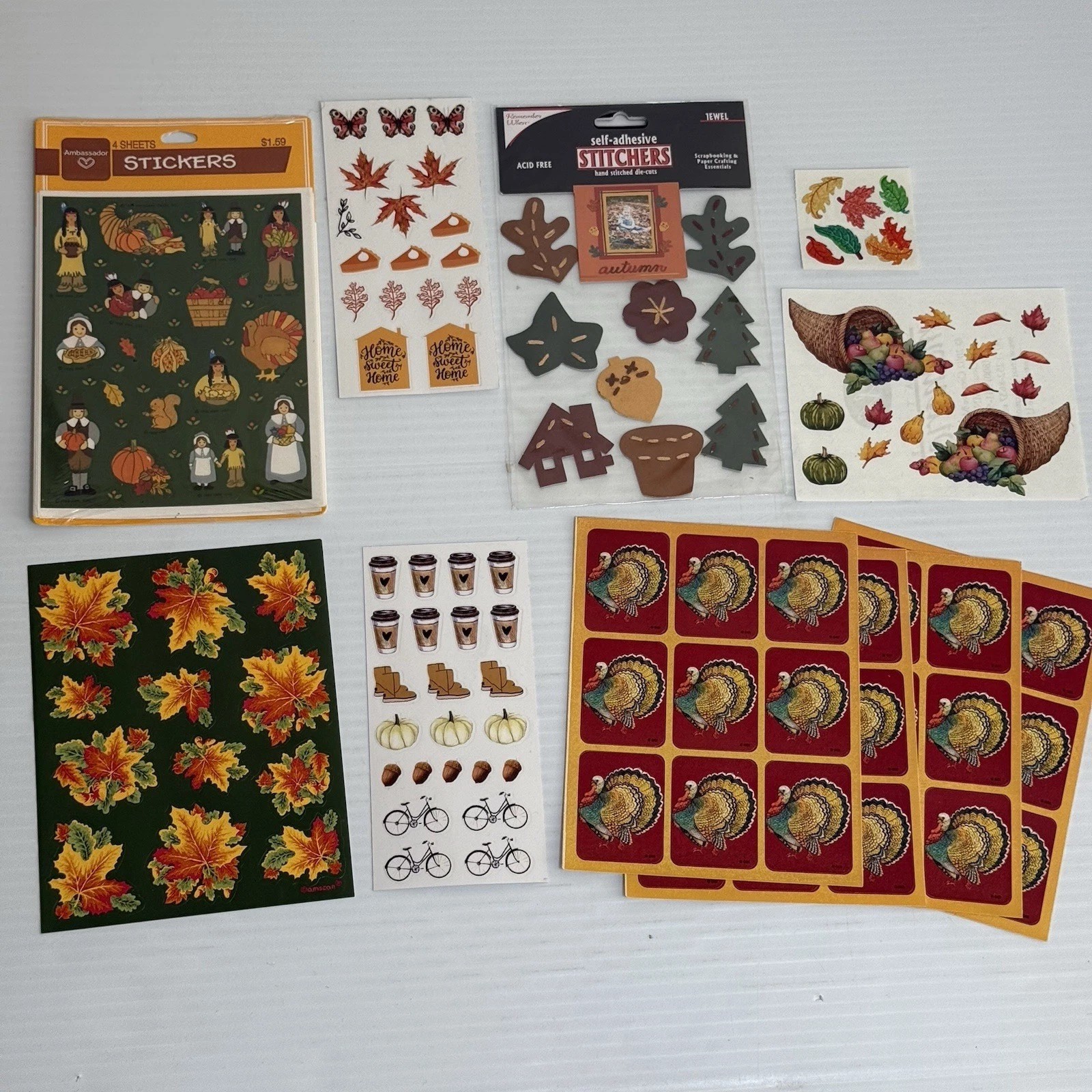Vintage HALLMARK AMBASSADOR GROSSMAN Fall Thanksgiving Sticker Lot