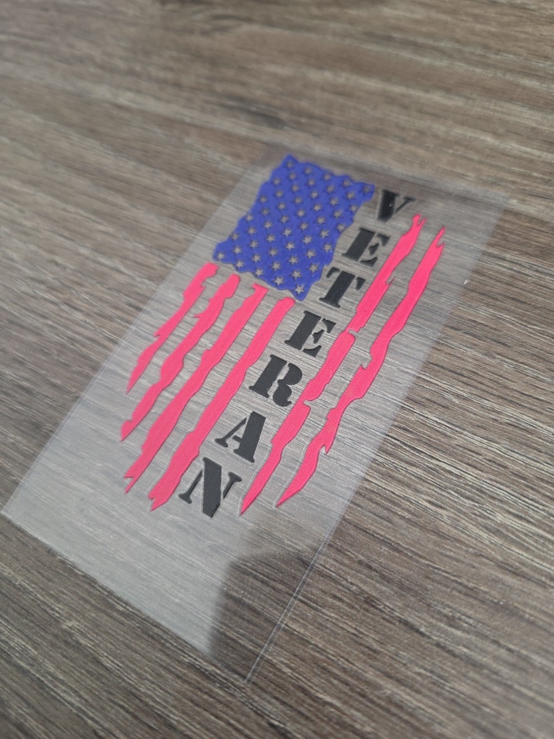 US Veteran Torn Flag Draped Raised UV DTF Sticker Decal In Color 3.5in X 2.5in