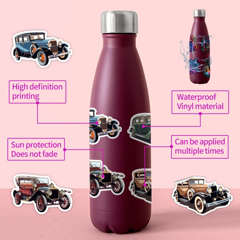 50 Pcs Stickers Classic Vintage Car Fridge Luggage Skateboard Phone Laptop Vinyl