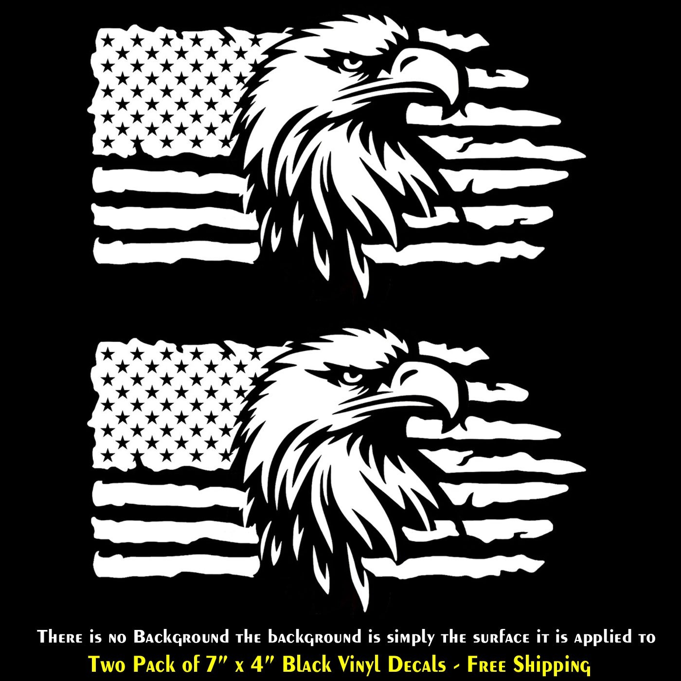 Eagle American Flag Two 7″ White Decals Vehicle Door Bumper Any Flat Surface