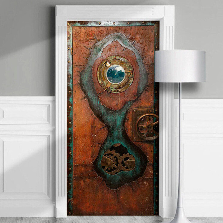 Steampunk Leather Full Door Mural, Laminated Sticker, Cover, Decal, Peel’n’Stick