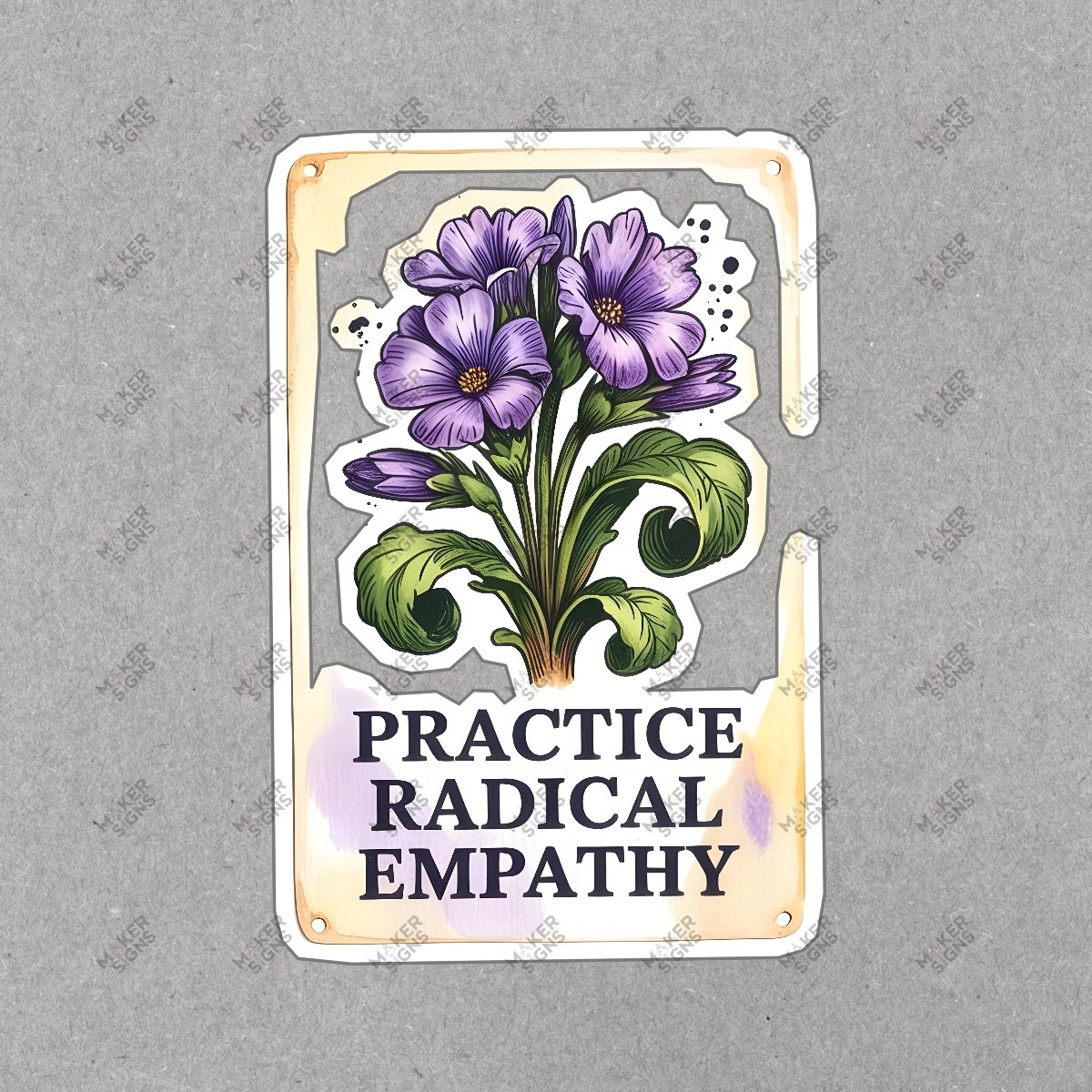 Vibrant Botanical Sign Practice Radical Empathy Motivational Wall Art #7539