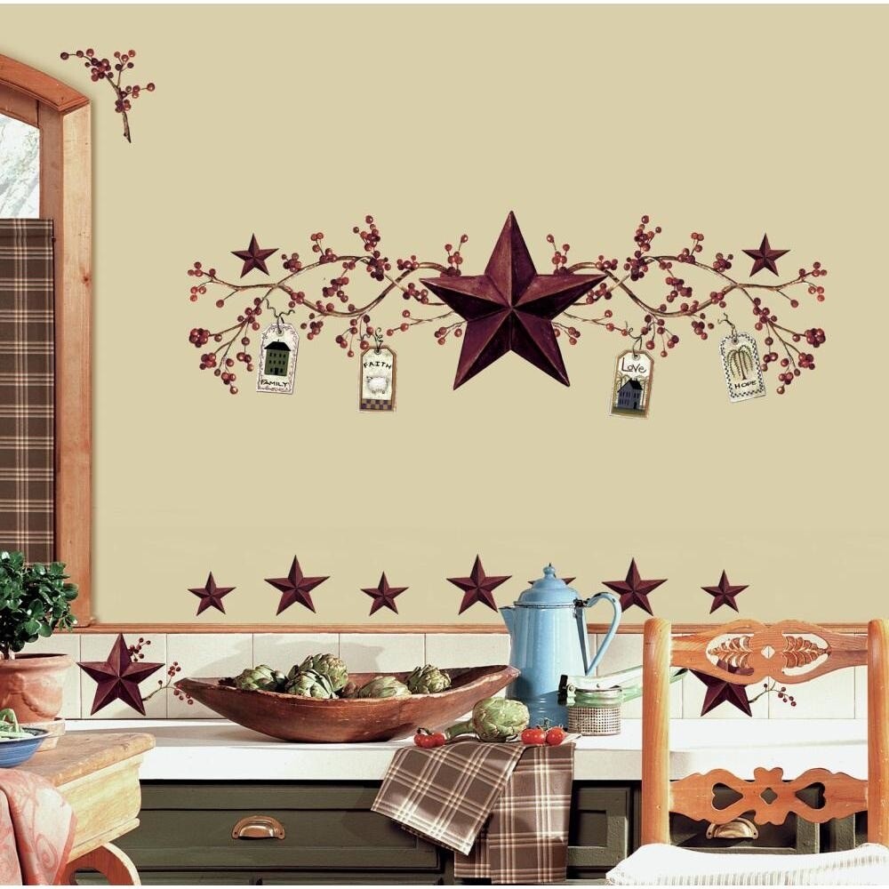 STARS & BERRIES WALL DECALS Country Kitchen Stickers Rustic Folk Primitive Decor