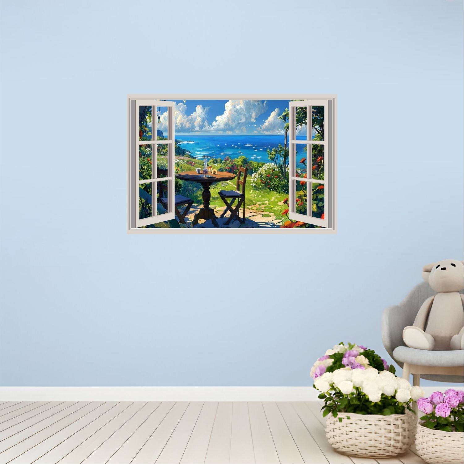 SkyOlla 3D Fake Window Wall Sticker Pack of 2 Removable Vinyl Art Mural Decal