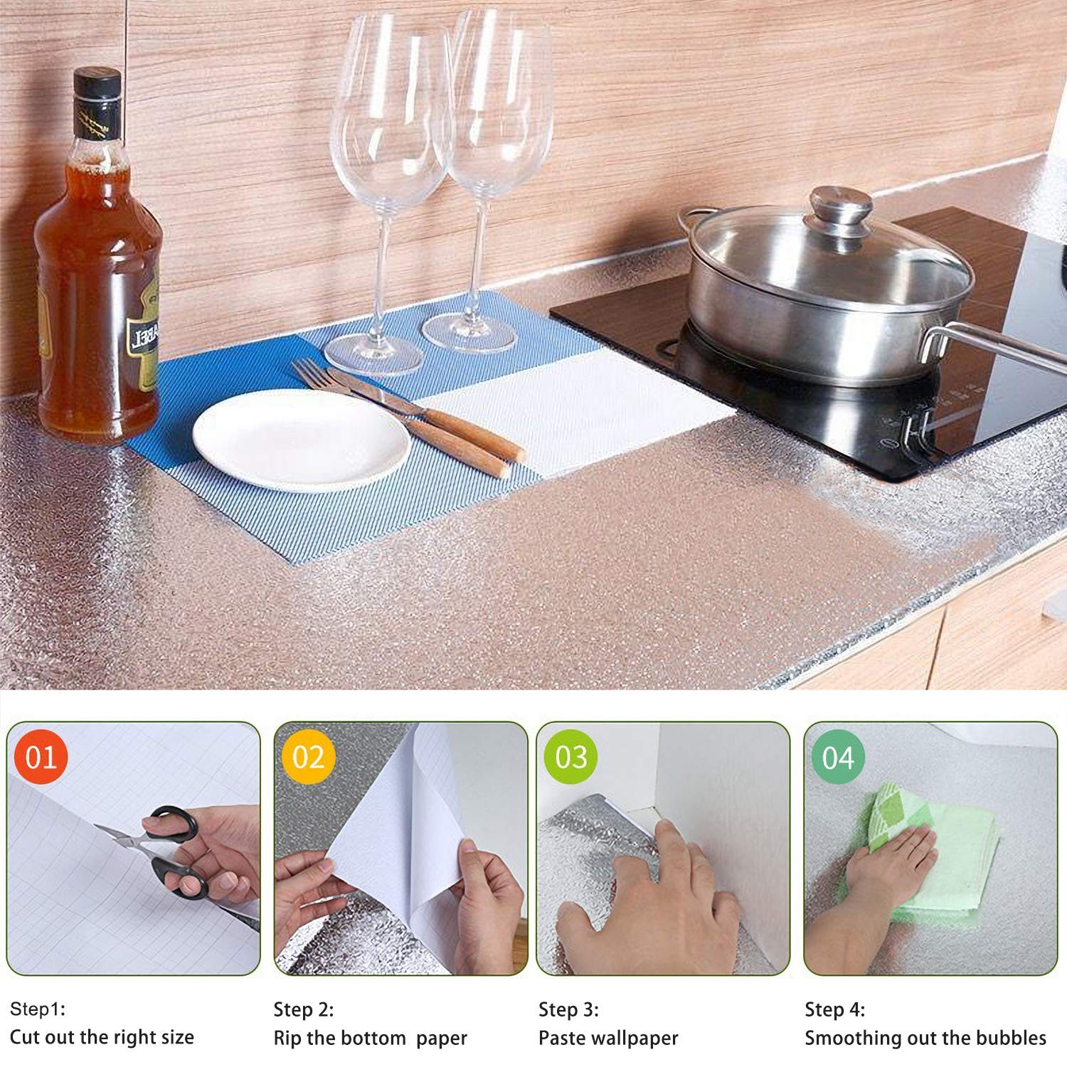 Silver Contact Paper Peel and Stick Waterproof Kitchen Backsplash Wallpaper