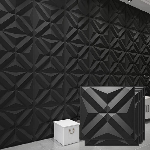 Art3d Decorative 3D Wall Panels in Rectangle Design 19×19 Black 12 Pack 32 SQ FT