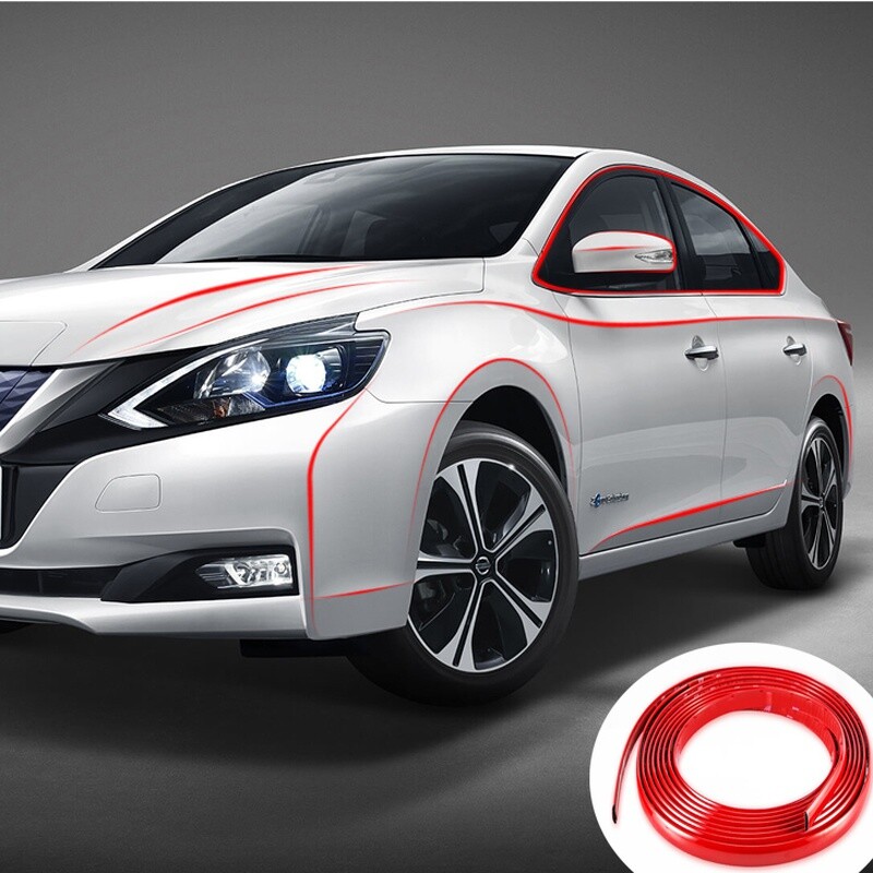 Car Auto Moulding Trim Strip Self-adhesive PVC Body Door Bumper Anti-scratch Red