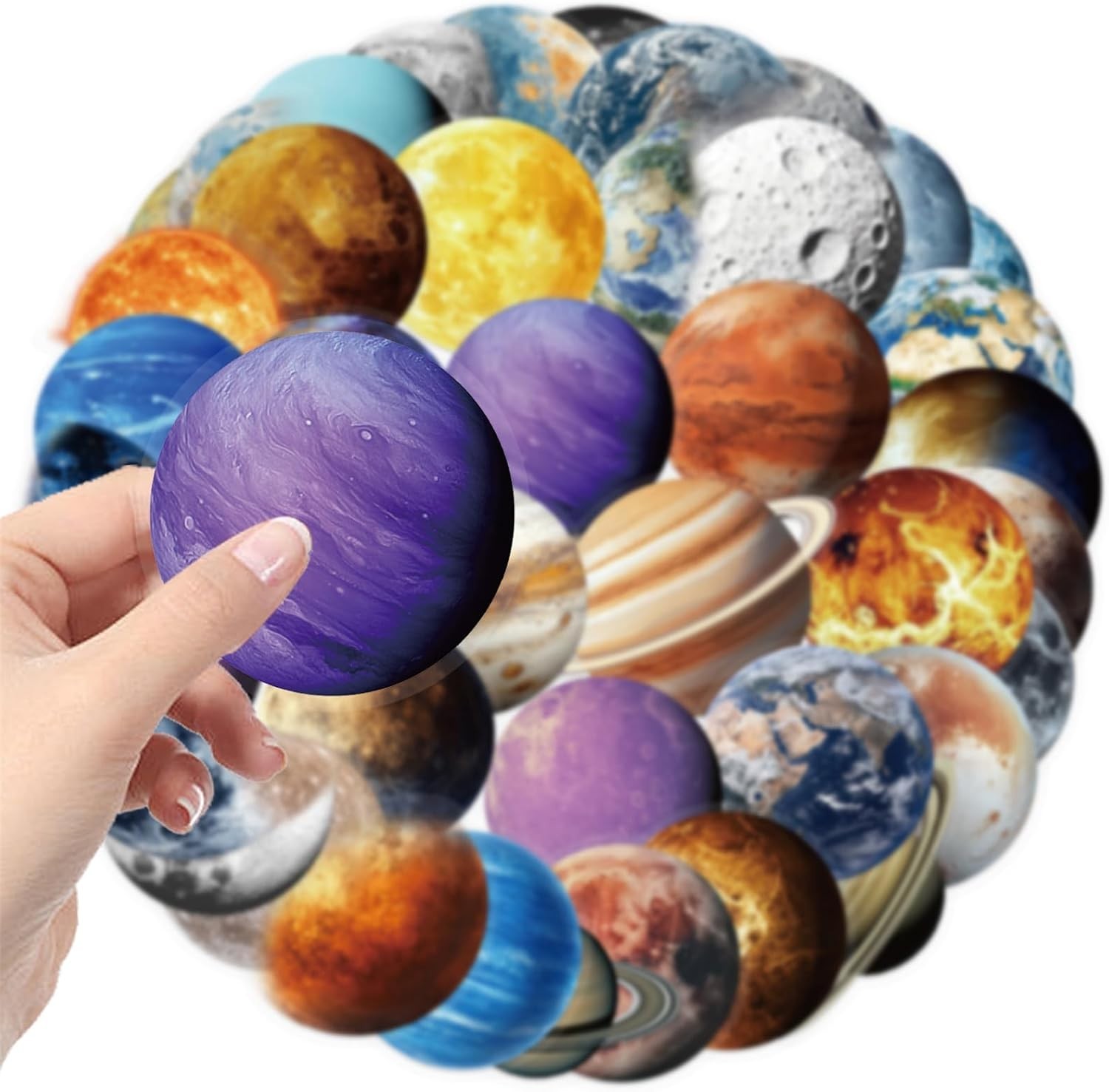 50PCS Transparent PET Planet Stickers – Creative Kawaii Decals for All Ages