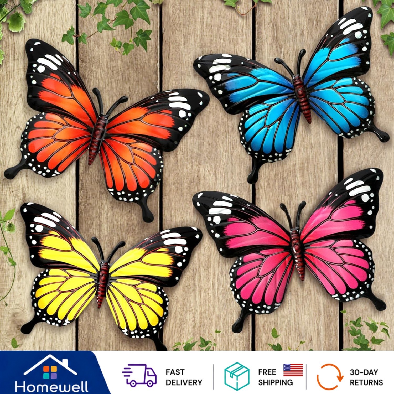 Nature-Inspired 4 Pcs Metal Butterfly Decorations – Weatherproof Art for Gardens