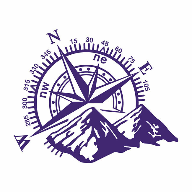 Mountain Compass navi Automotive Die Cut Decal Multiple color Oracal 651 6+ year