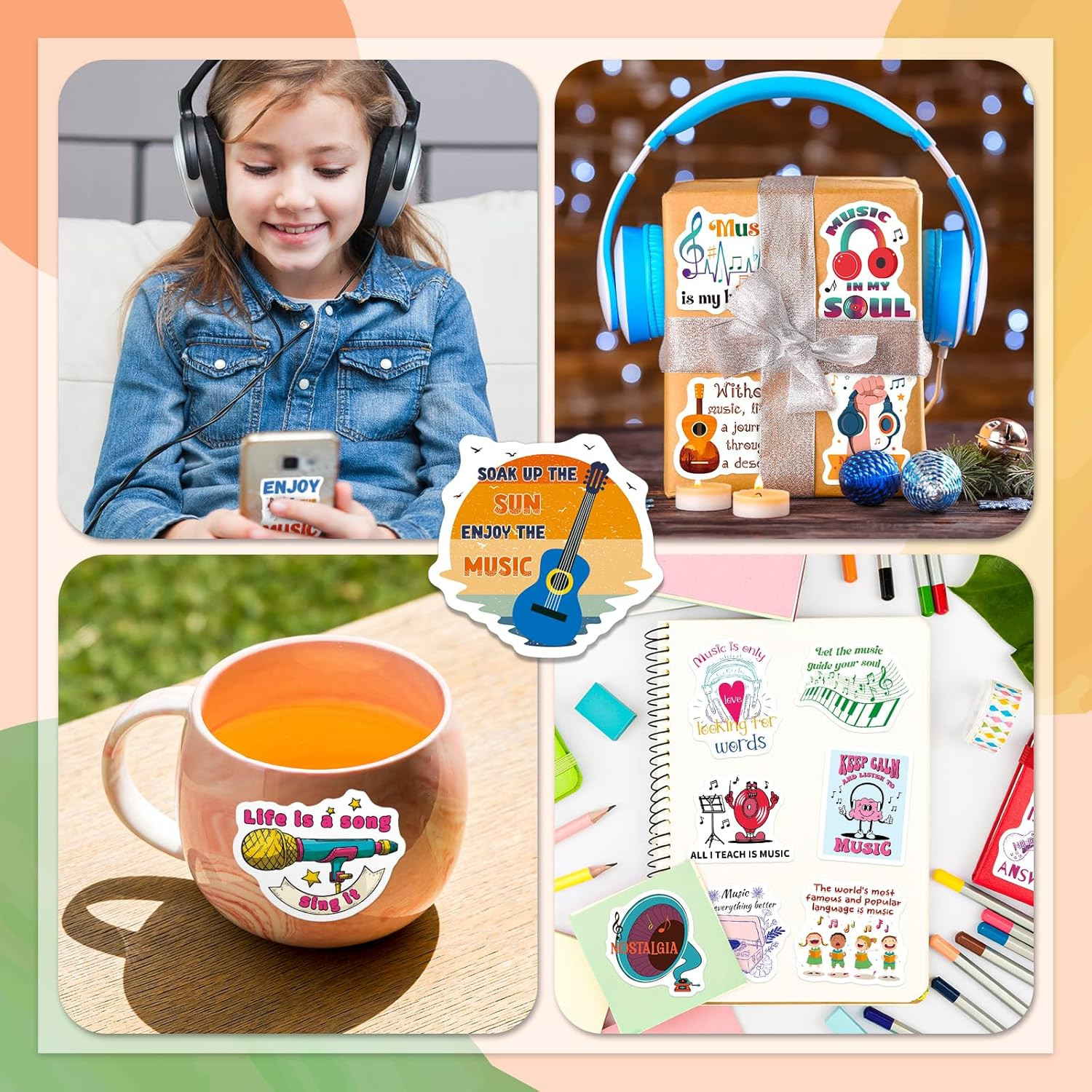 200 Music Motivational Stickers for Kids Teens Adults, Vinyl Sticker Pack