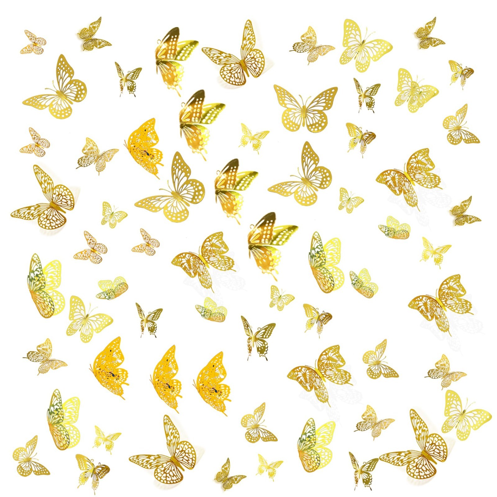 3D Butterfly Wall Decor 48 Pcs 4 Styles 3 Sizes, Gold Butterfly Decoration for B